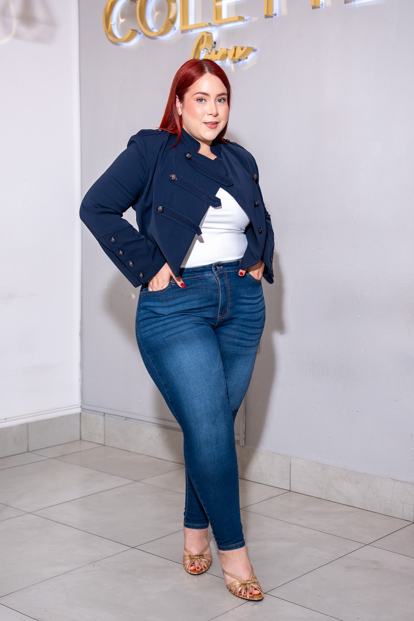 Jacket Curvy Estilo Militar Doble Botonadura Navy