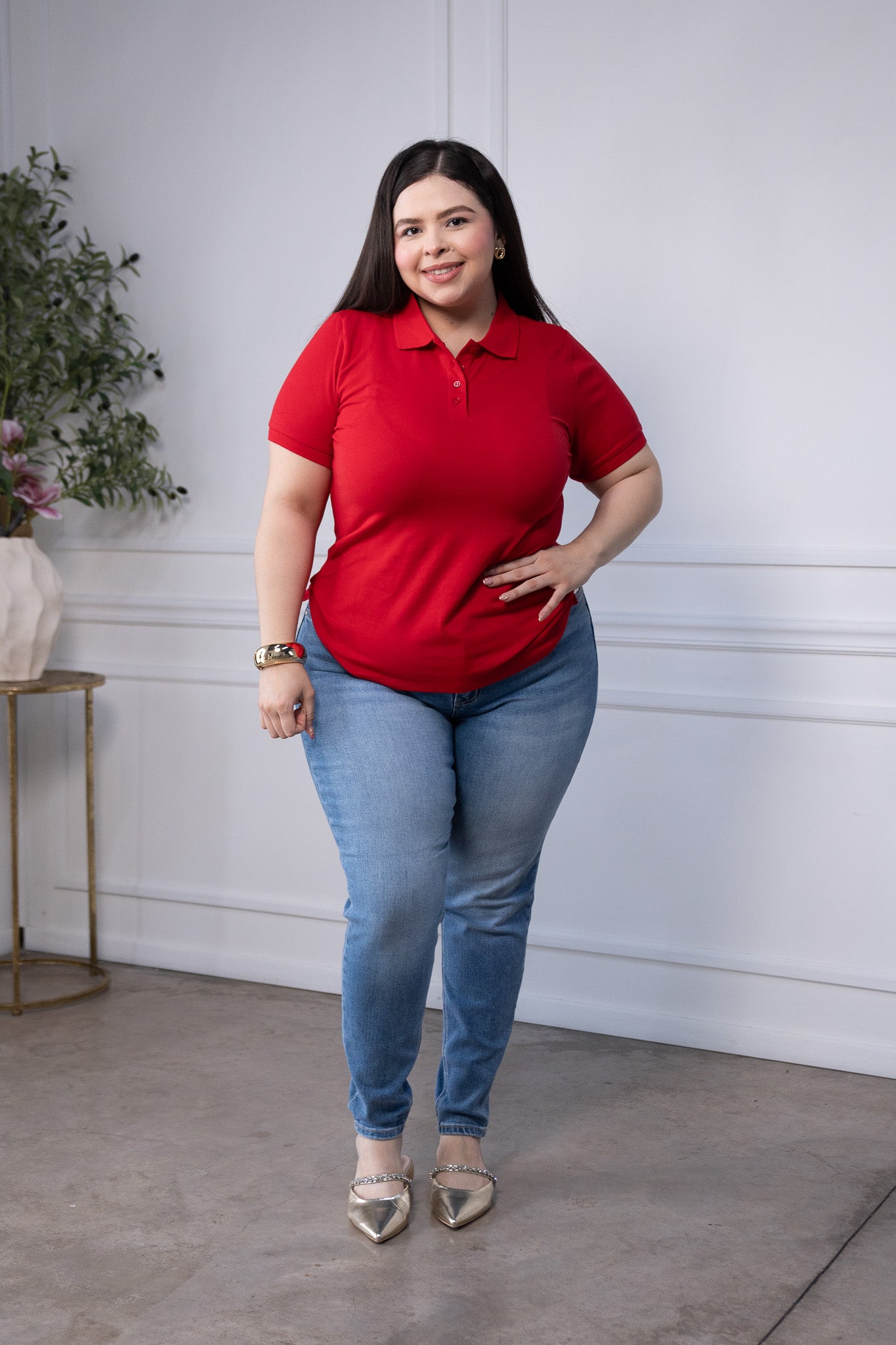 Blusa Polo Curvy Algodón Roja Statement Vibrante
