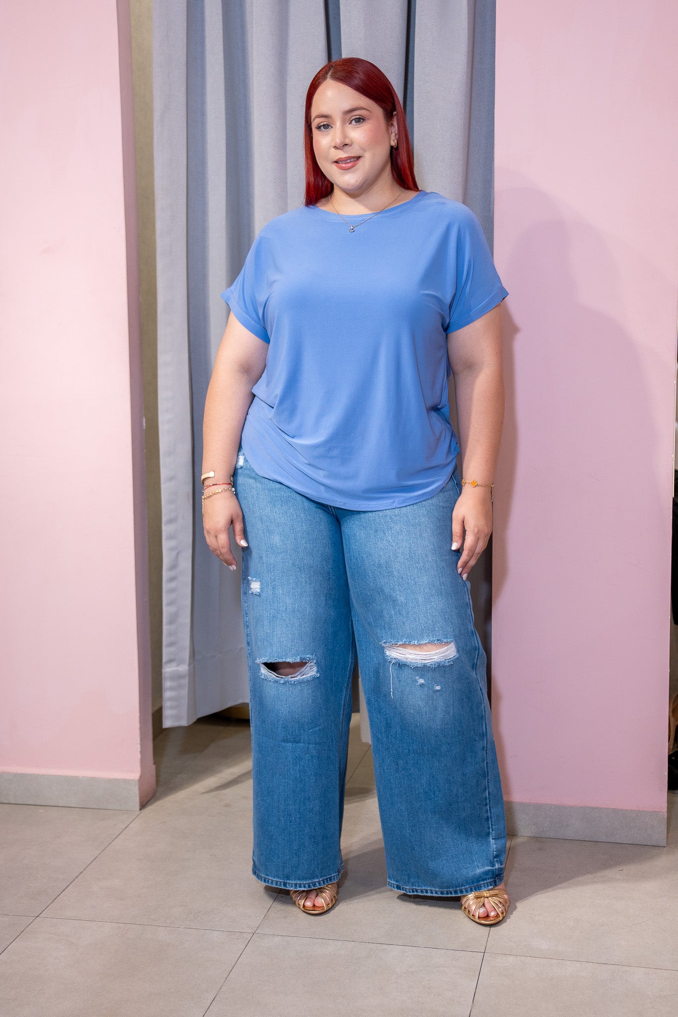 Blusa Curvy Licra Cuello Redondo Manga Corta