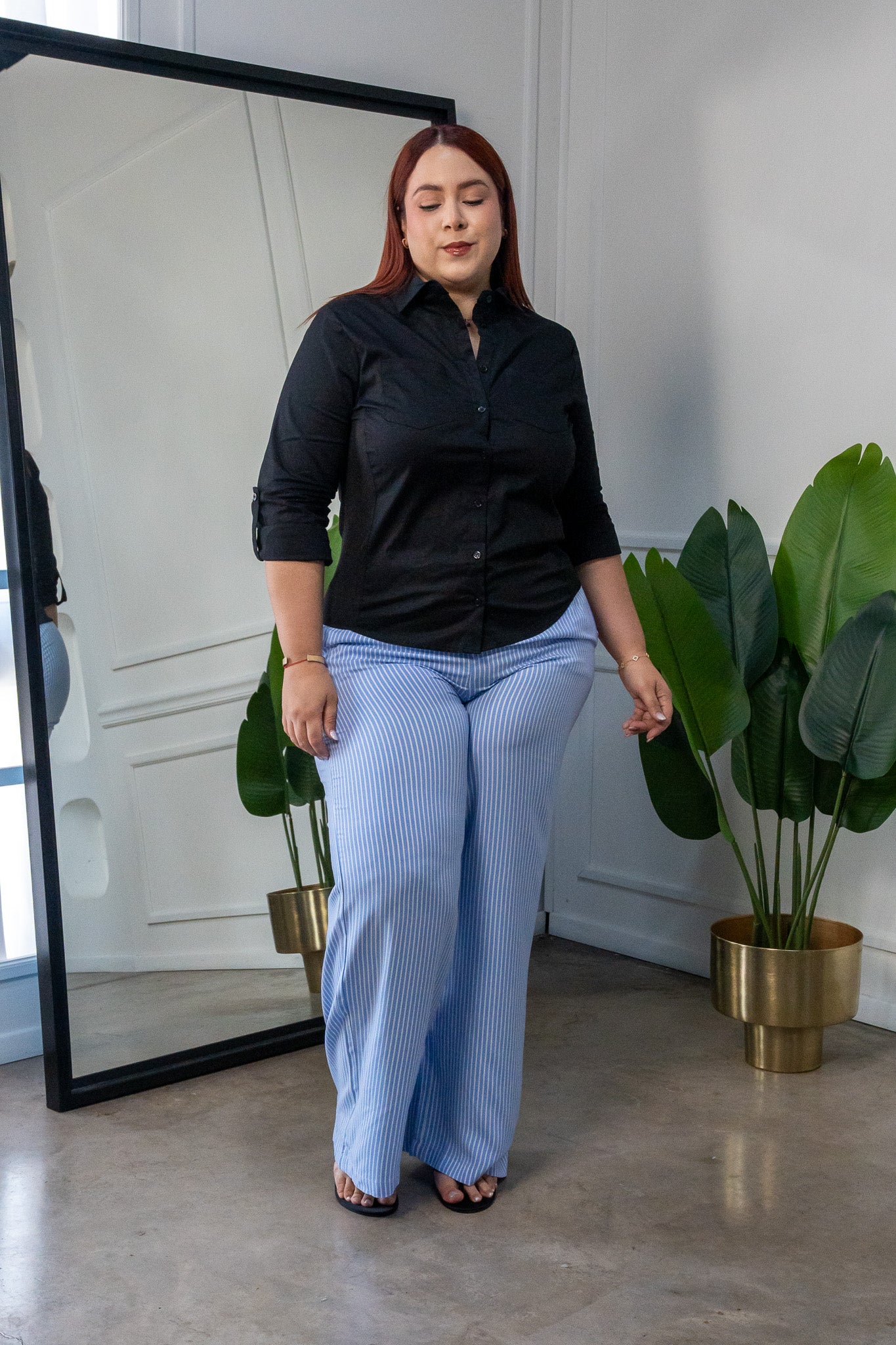 Camisa Curvy Lisa Stretch Manga Larga