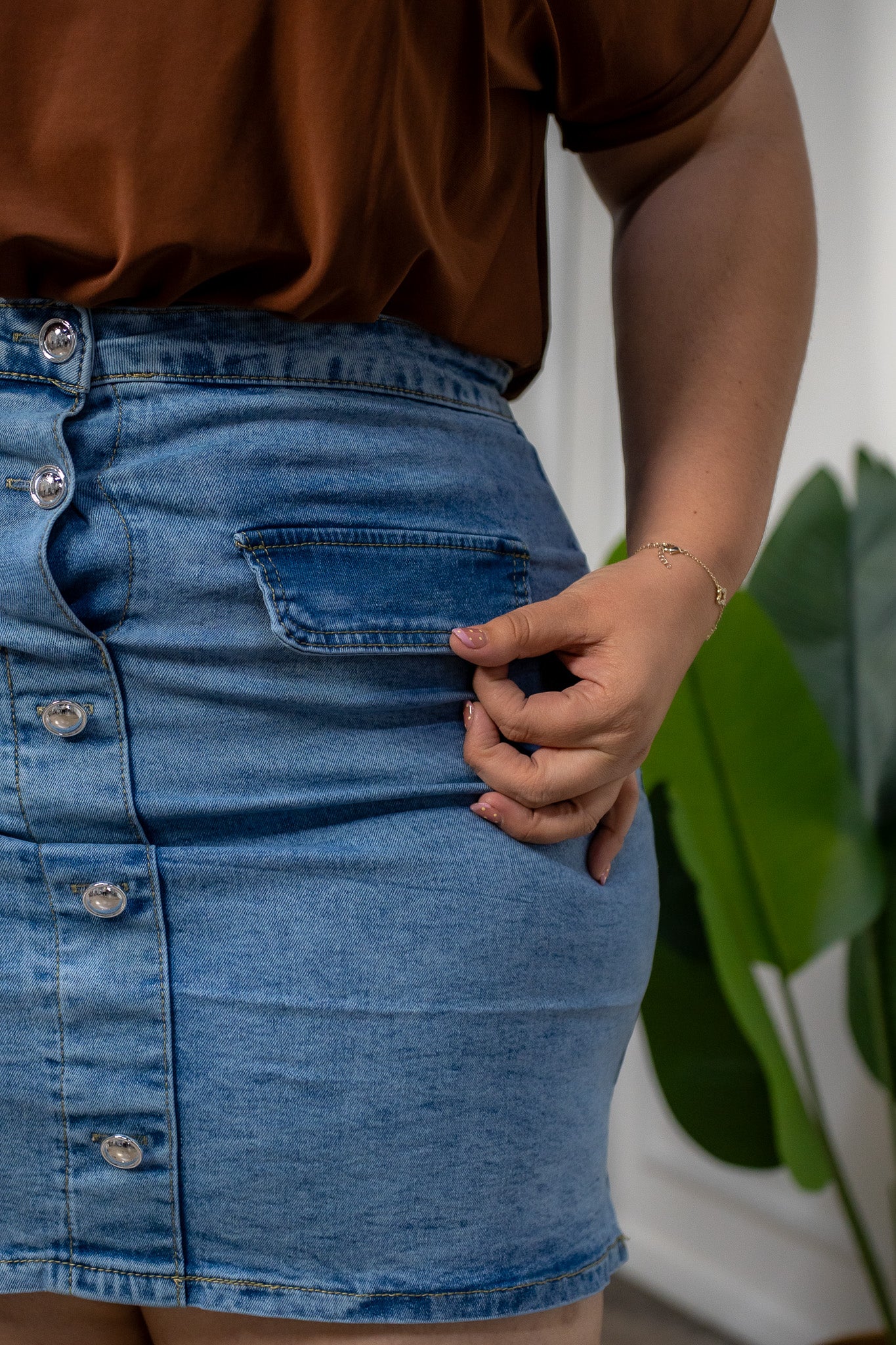 Falda Denim con Botones Curvy Claro