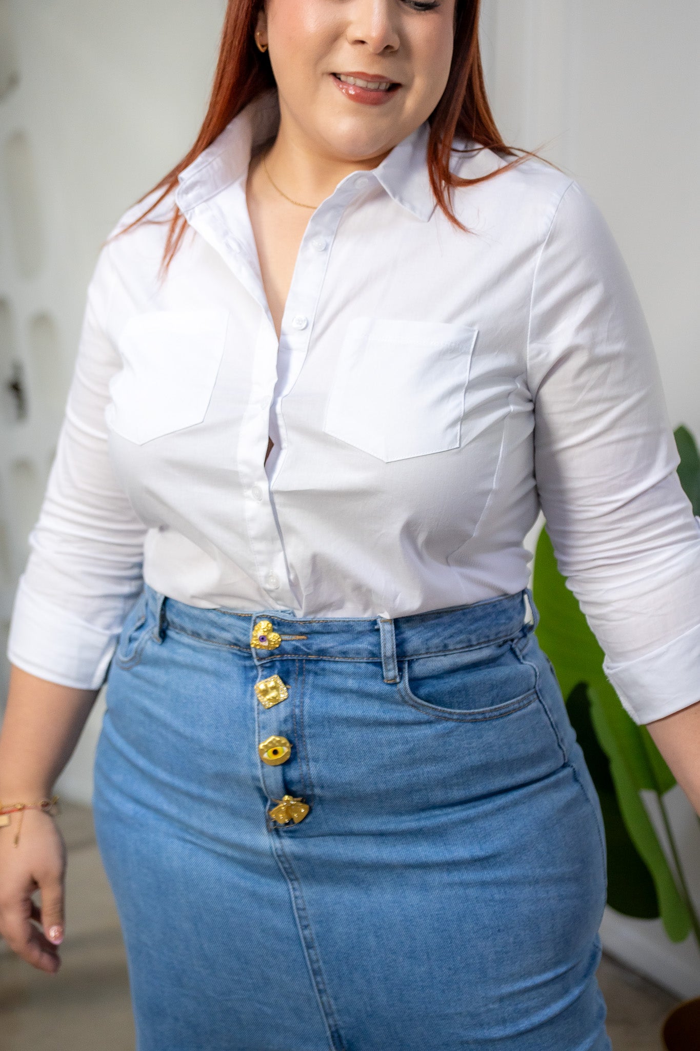 Camisa Curvy Lisa Stretch Manga Larga