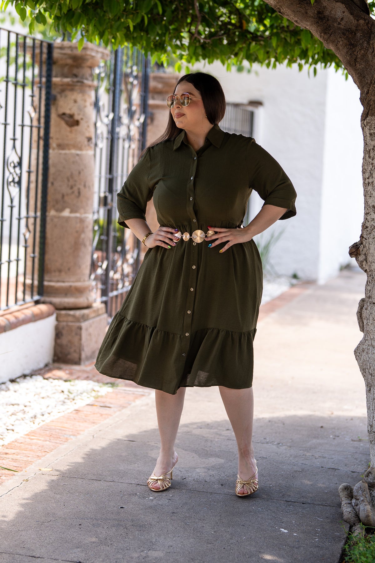 Vestido Camisero Midi con Holán Curvy Olivo
