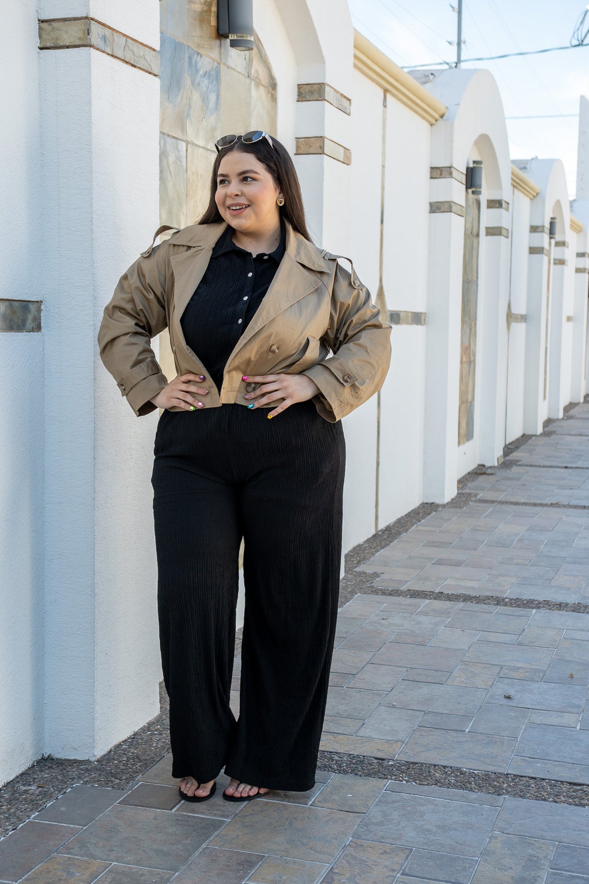 Set Curvy Blusa Pantalón Wide Textura Negro