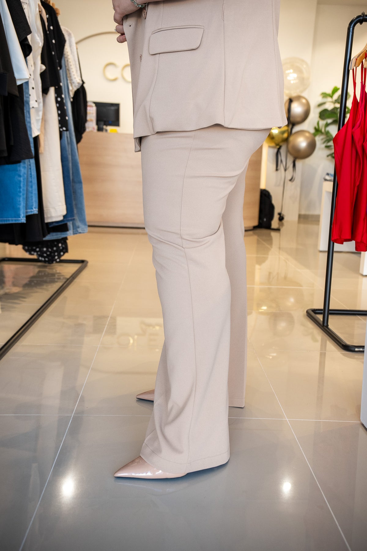 Set Curvy Blazer Solapa + Pant Wide Formal Beige
