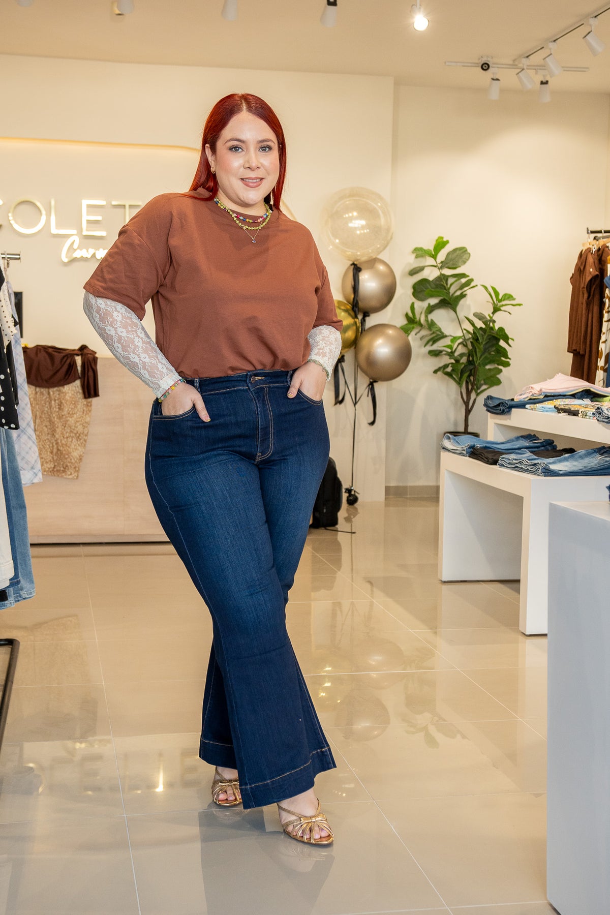 Playera Curvy Oversize Algodón Stretch Verde Olivo y Cafe Casual