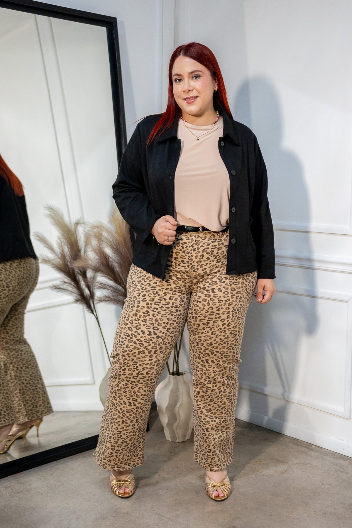 Jeans Curvy Recto Leopardo Camel