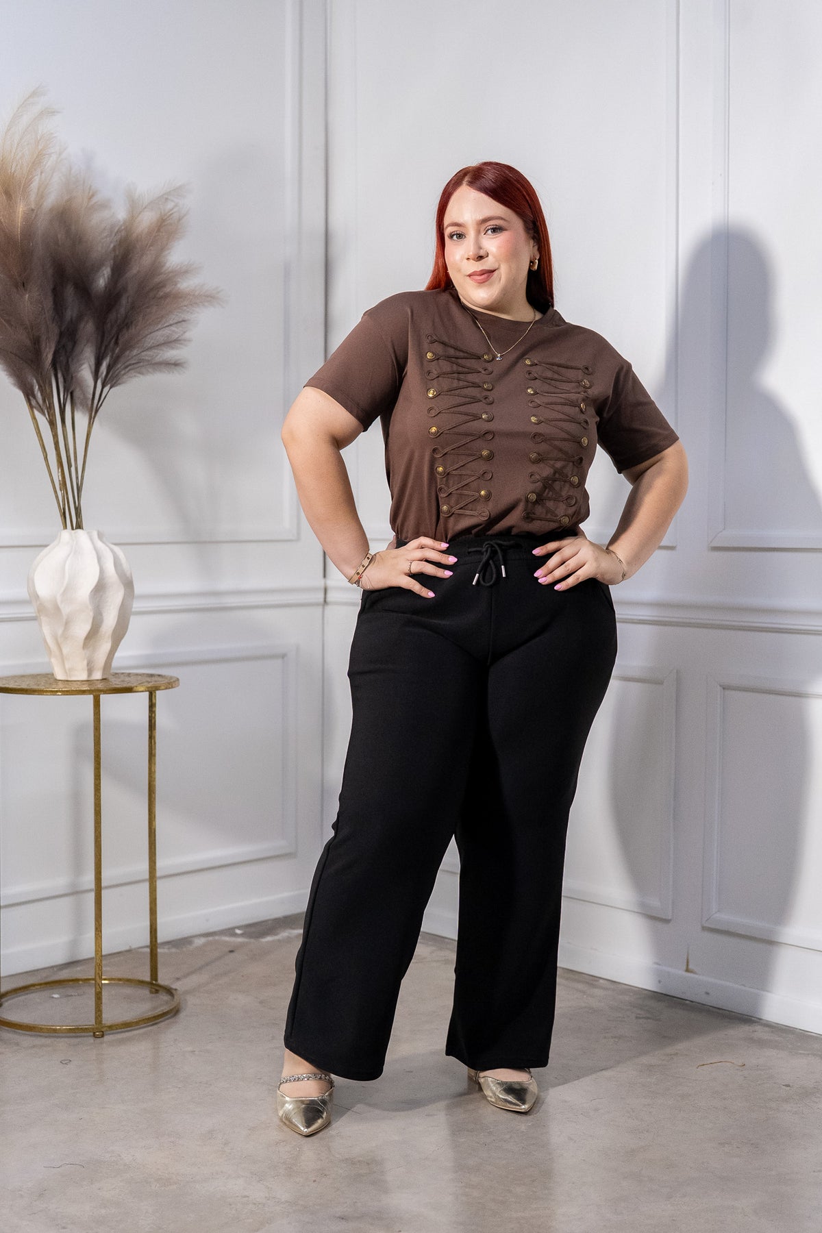 Pants Deportivo Curvy Pierna Ancha Cordón Negro