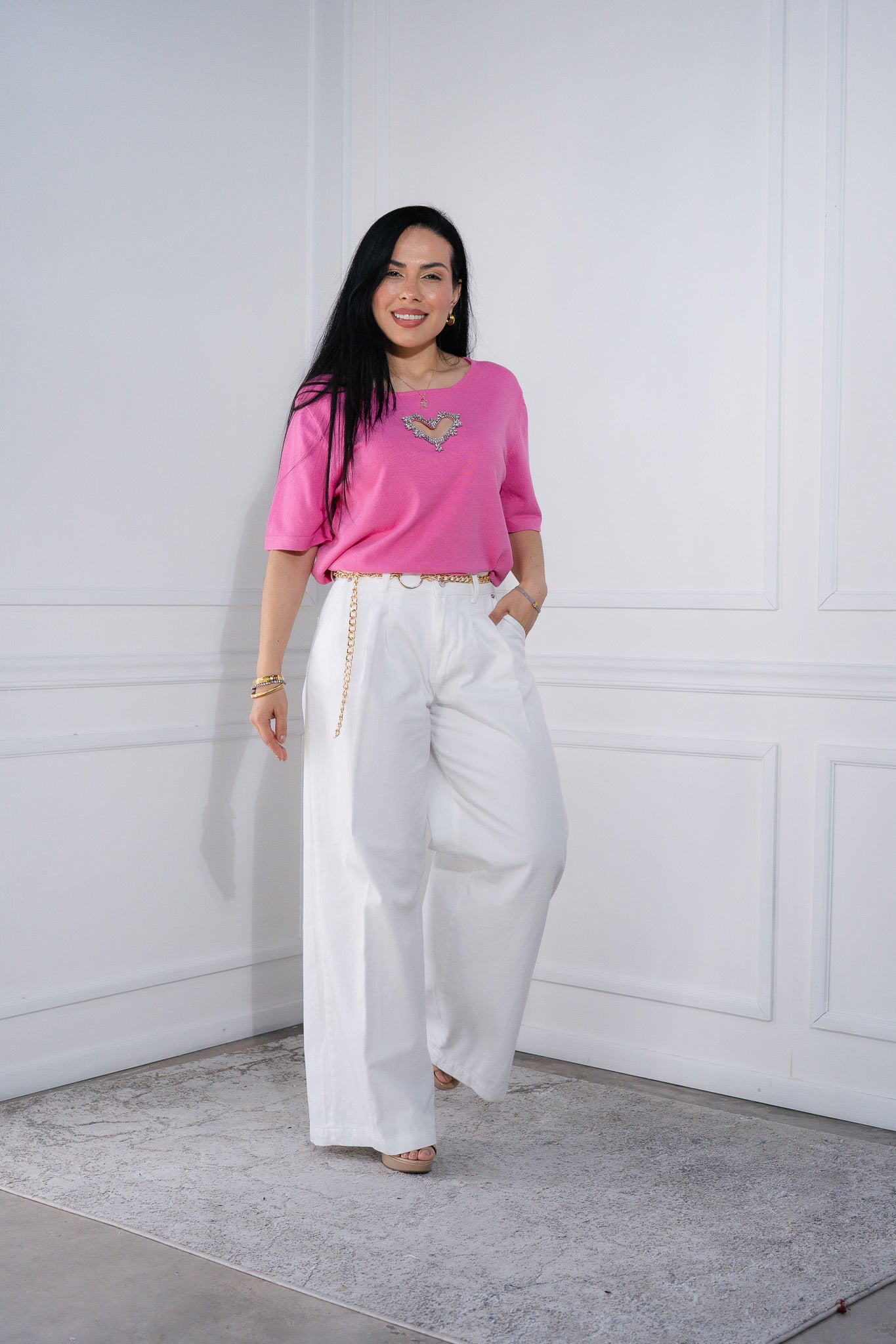 Blusa canalada corazón rosa