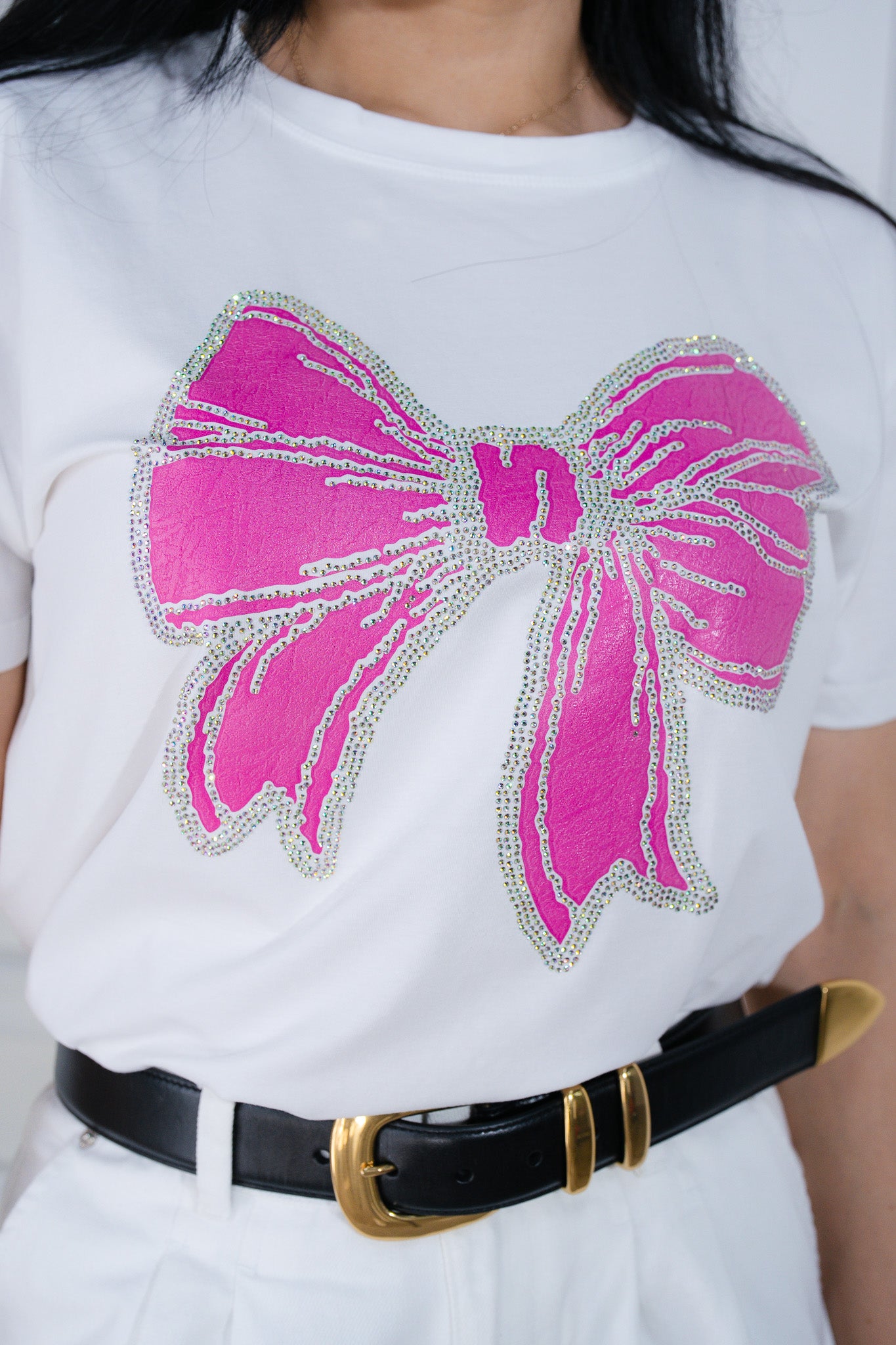 Pink stones white t-shirt