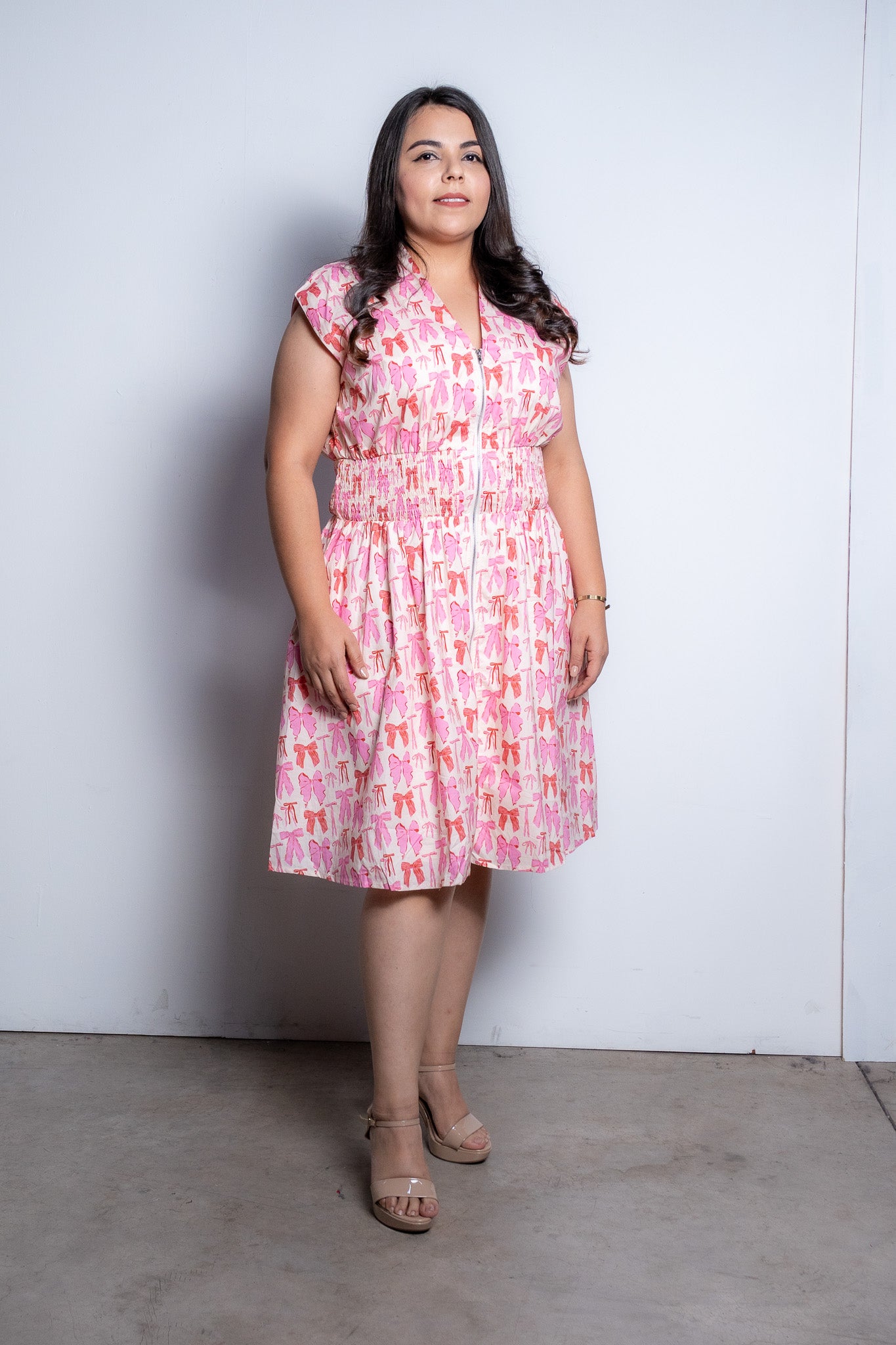Pink bow print dress