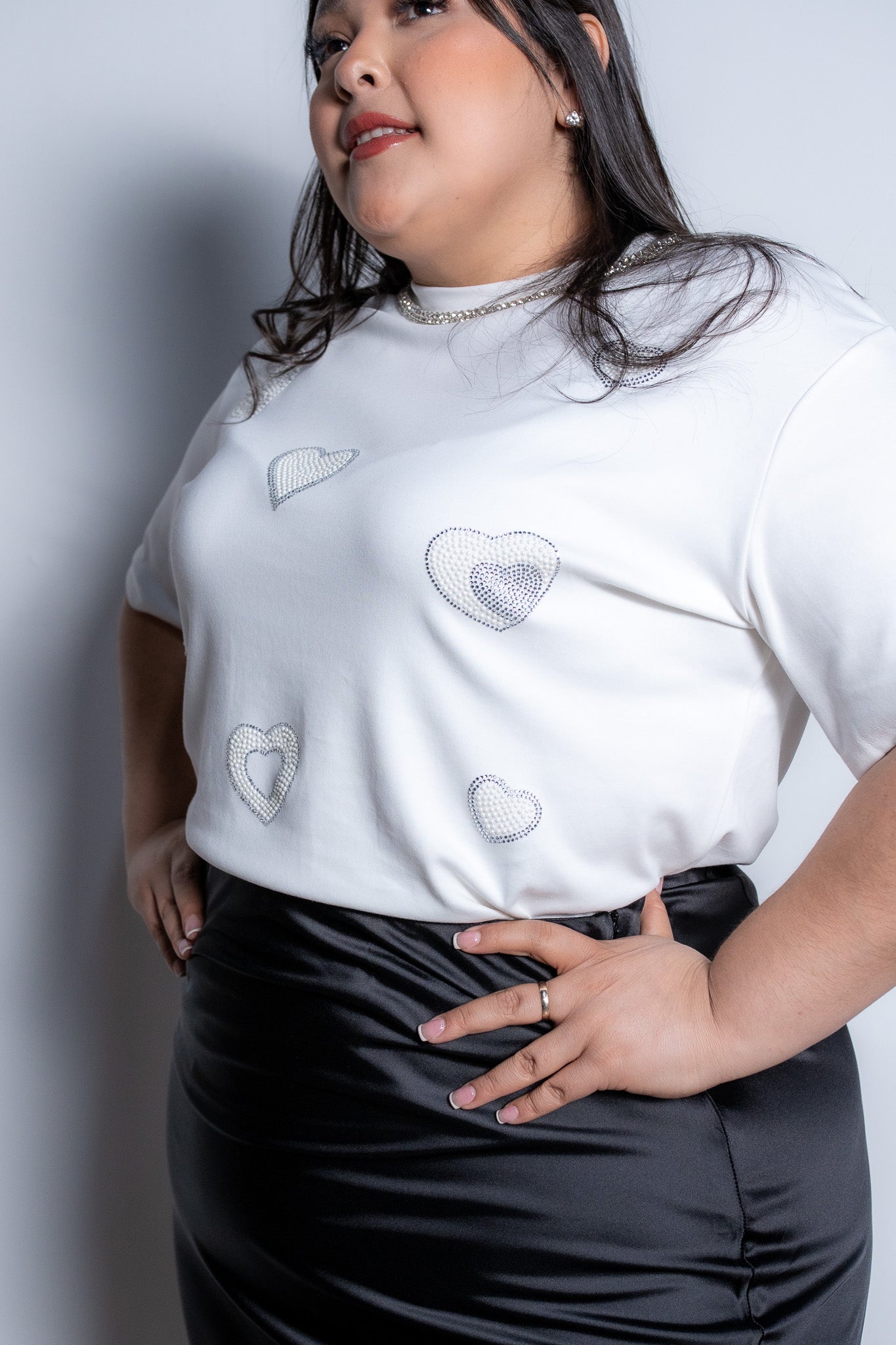 Blusa Algodón Stretch con Piedras | Talla Extra Plus Size