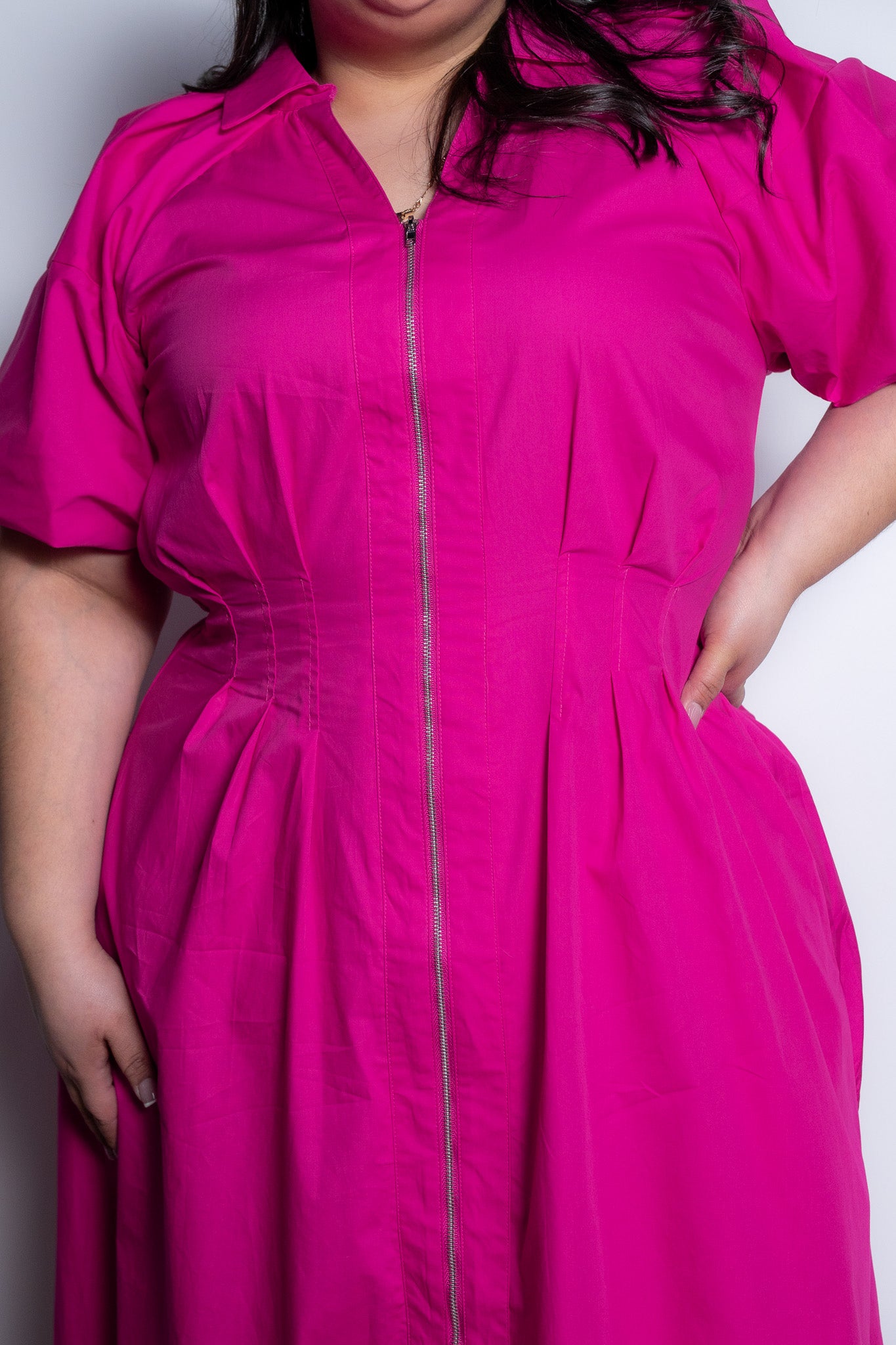 pink midi dress with zipper