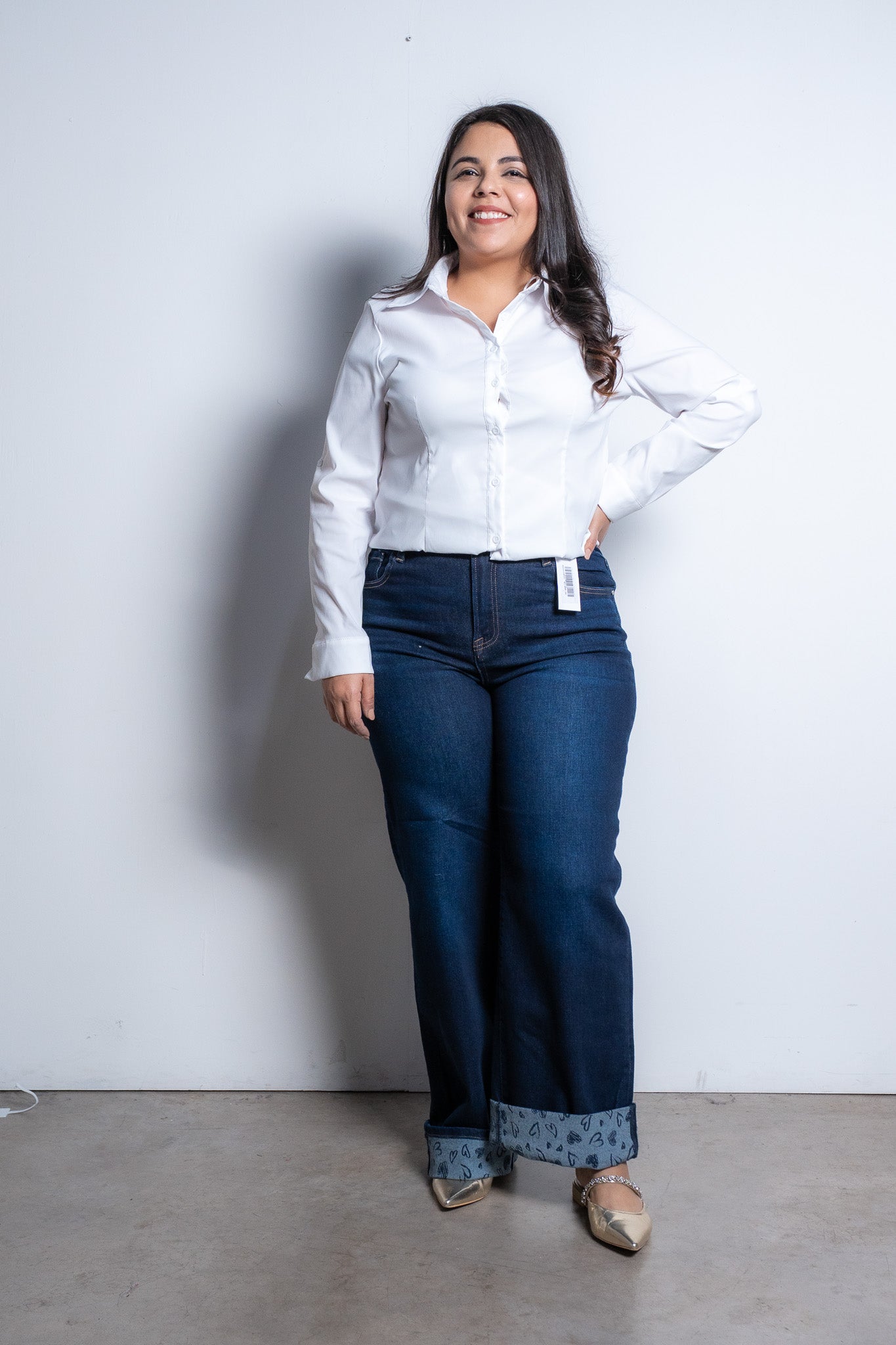 Jeans crop recto c/dobles osc