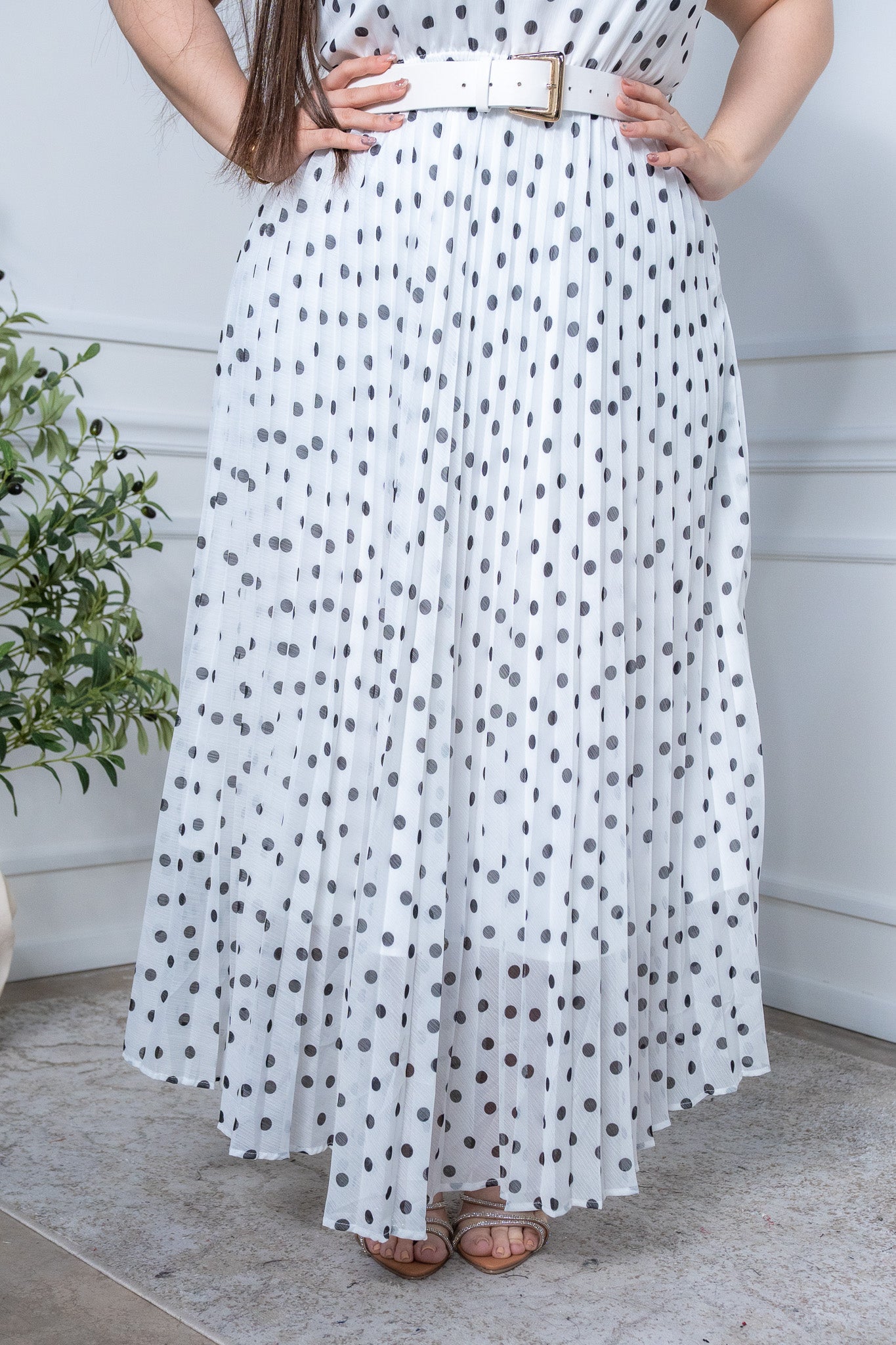 Vestido largo polka halter bco