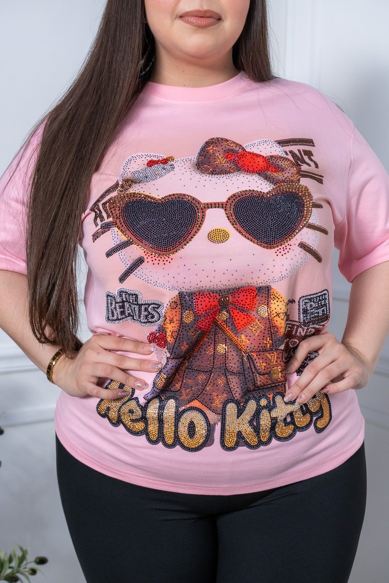 Playera Curvy Hello Kitty con Piedras Rosa Tierna Casual