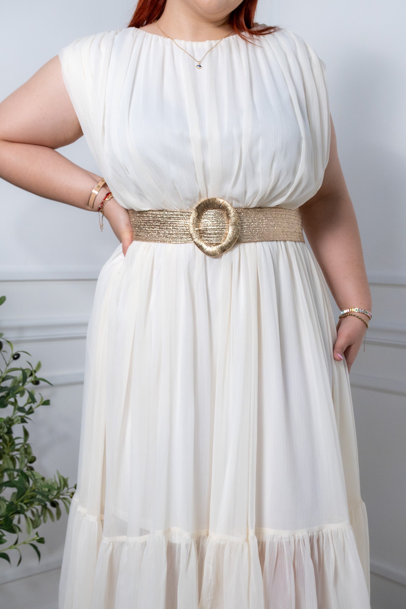 Maxi vestido liso c/lazo ivory