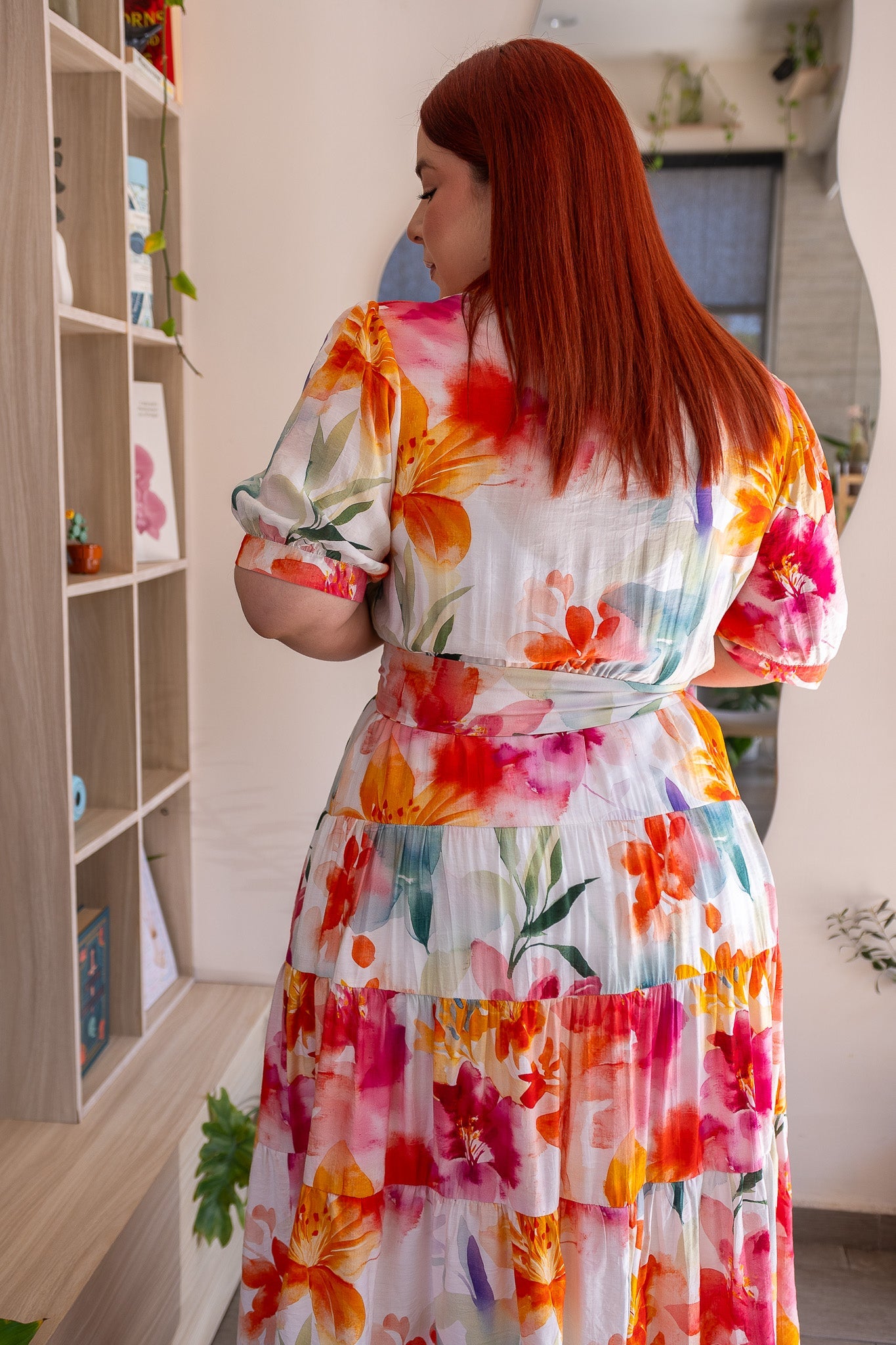 Vestido Midi Camisero Curvy Floral Acuarela Tropical Blanco