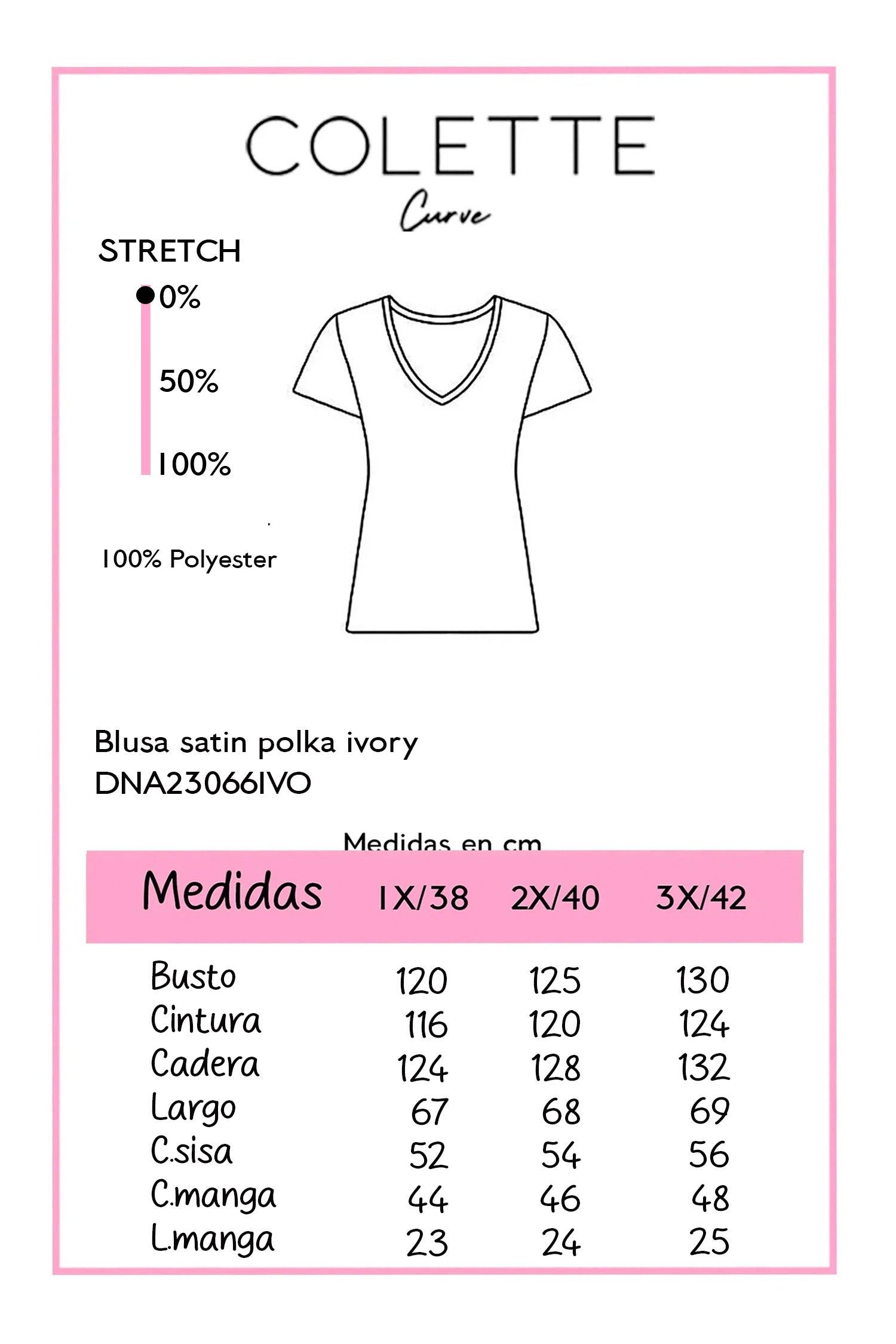 Chart de medidas Blusa Curvy Satin Polka Dots Ivory