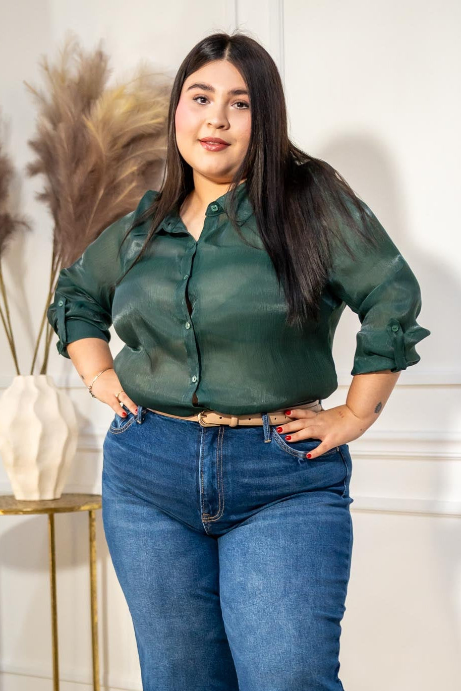 Camisa Curvy Lisa Satinada Verde