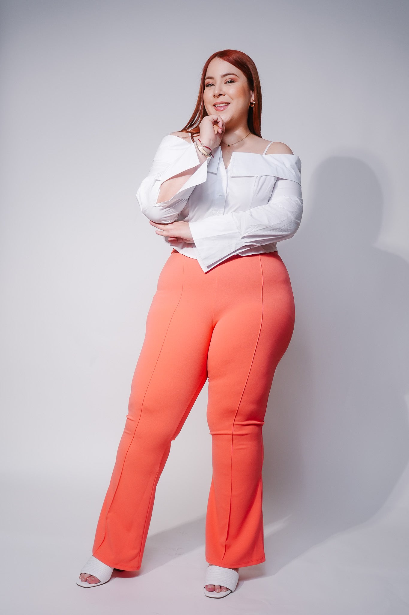 Pantalón de Vestir Campana Naranja Plus Size para Mujer