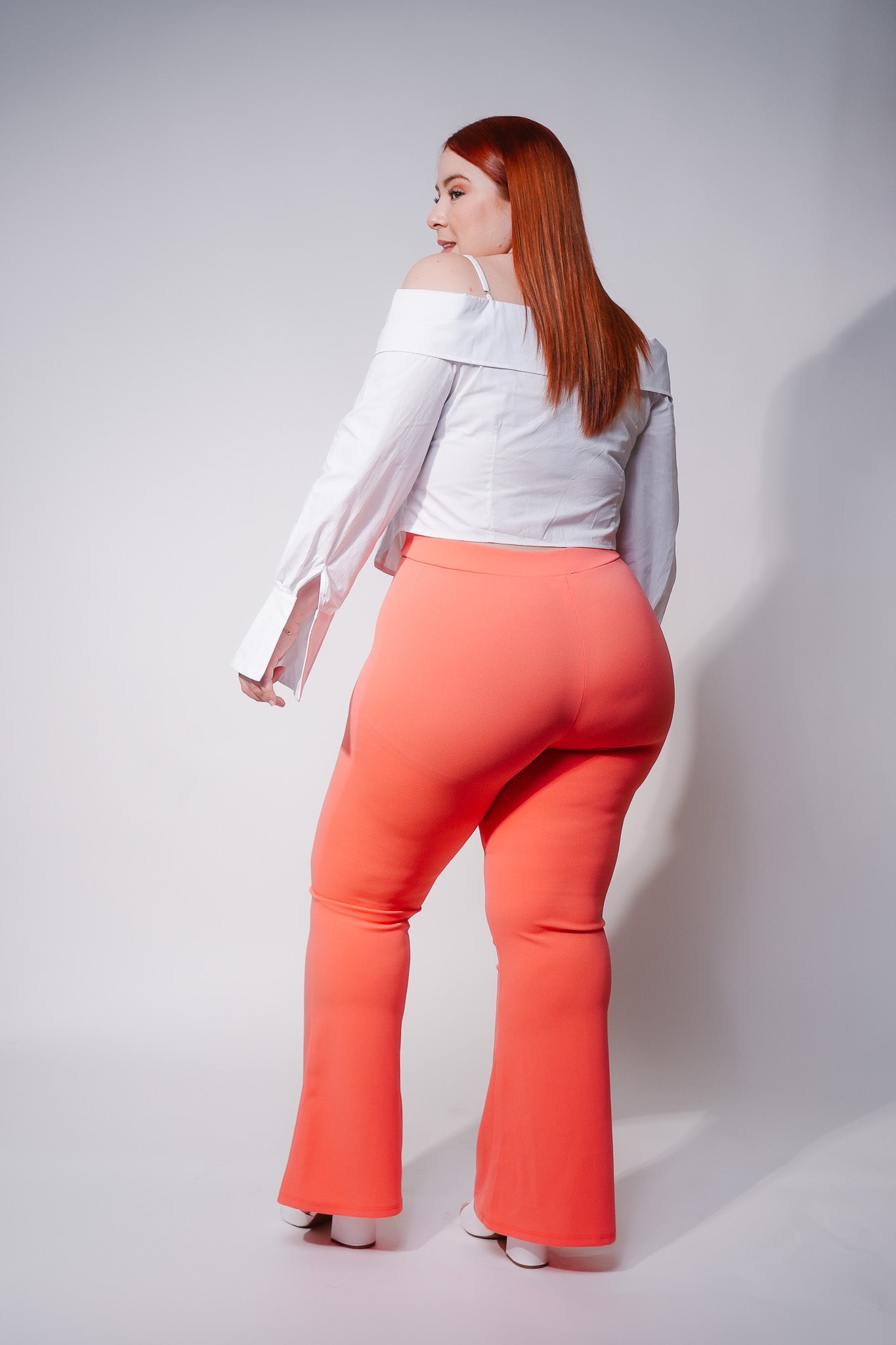 Pantalón de Vestir Campana Naranja Plus Size para Mujer