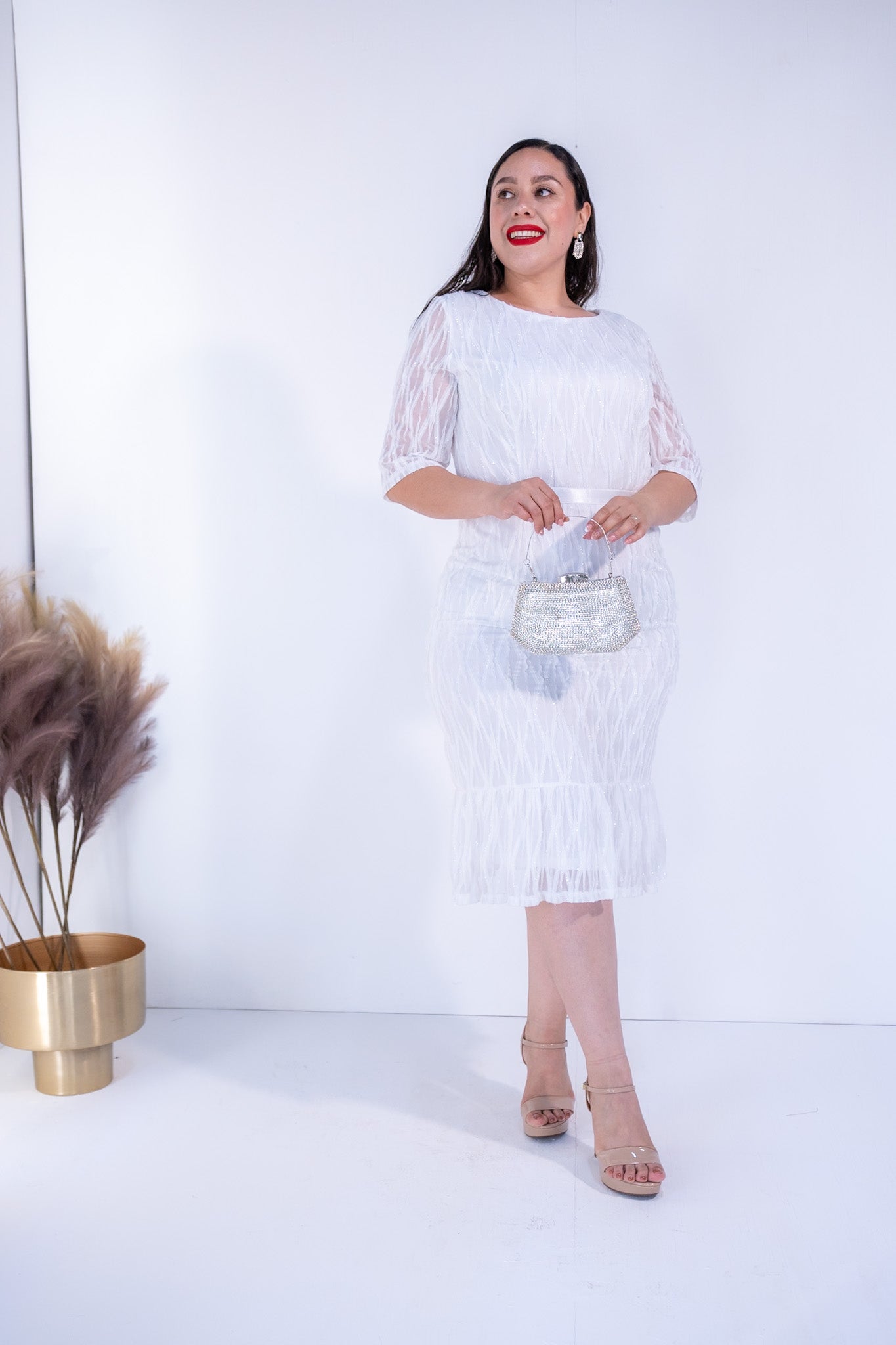 Vestido corto fiesta brillos bco