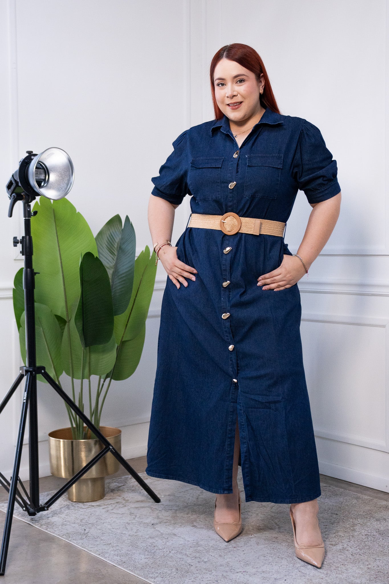 Maxi vestido camisero c/cinto osc