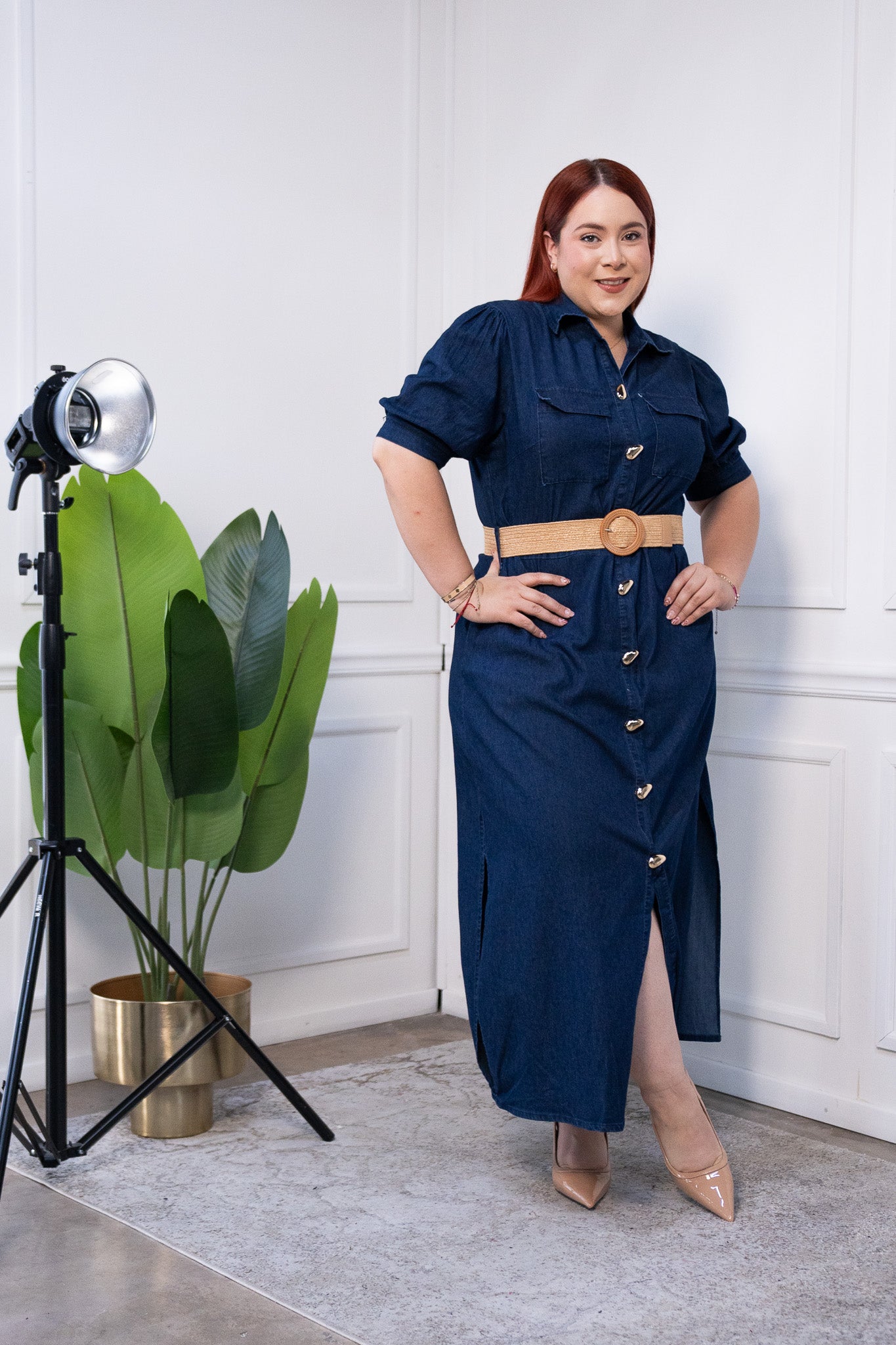 Maxi vestido camisero c/cinto osc