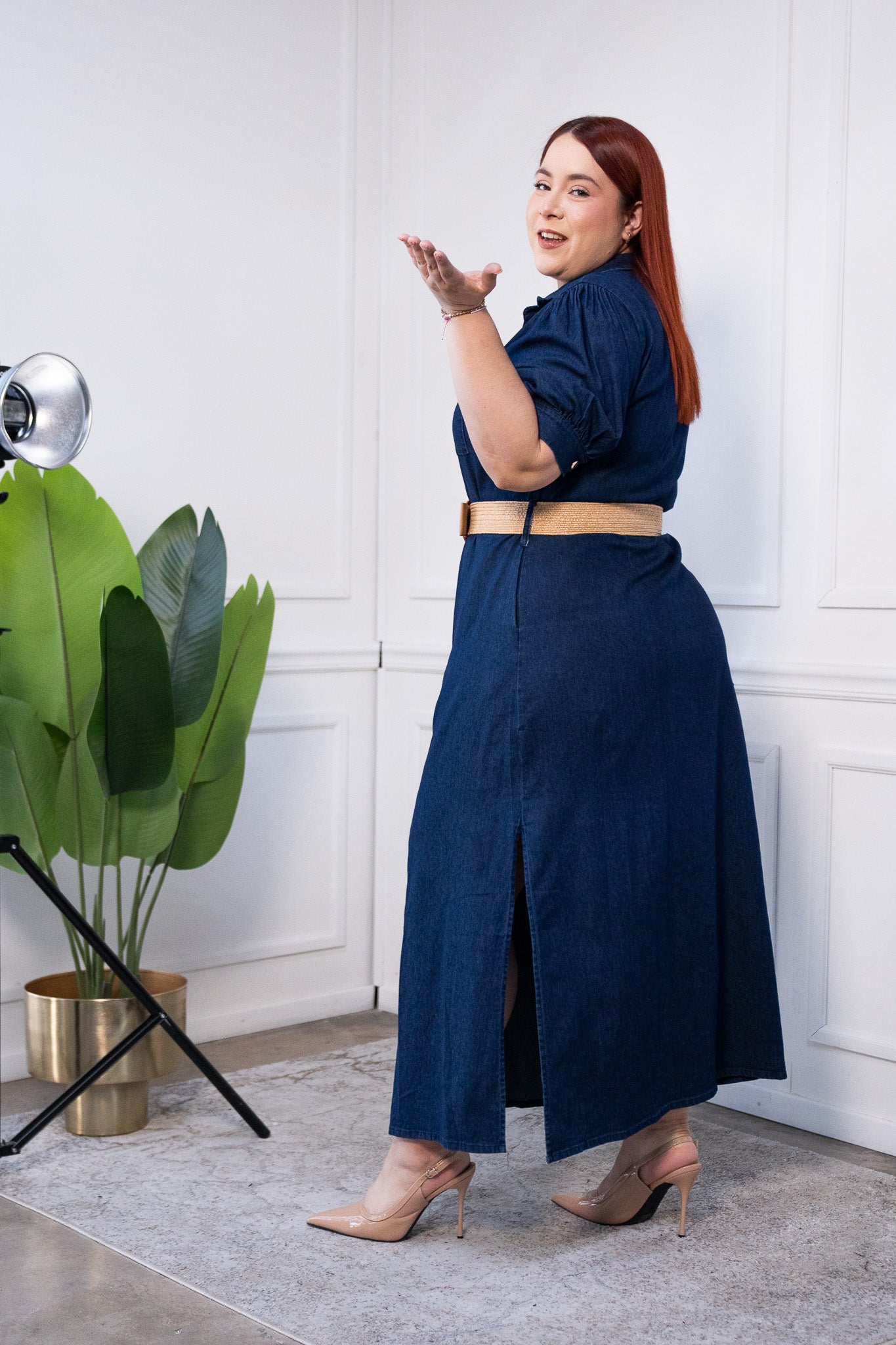 Maxi vestido camisero c/cinto osc