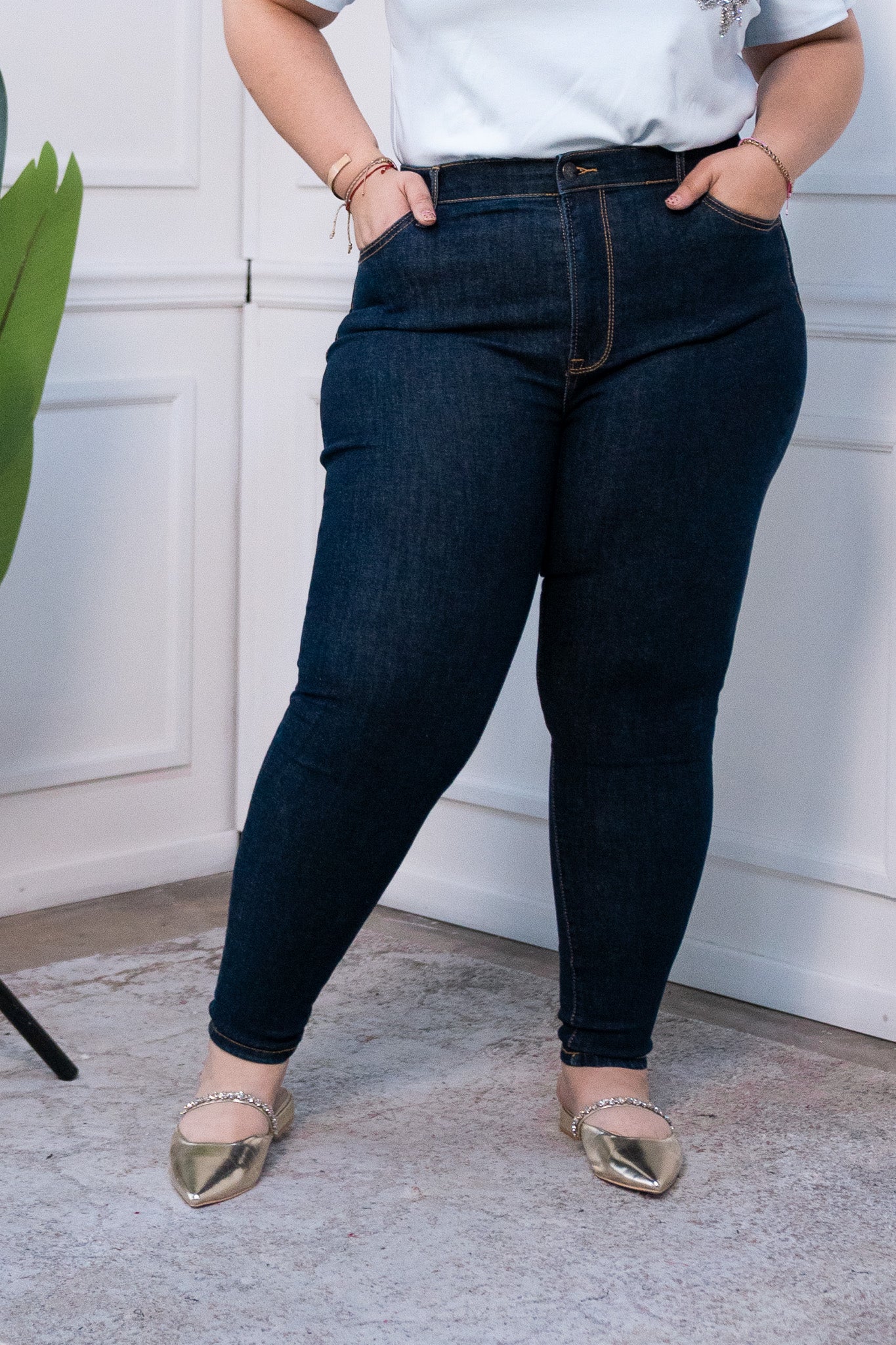 Jeans Curvy High Rise Skinny Stretch Tiro Alto Casual Diario
