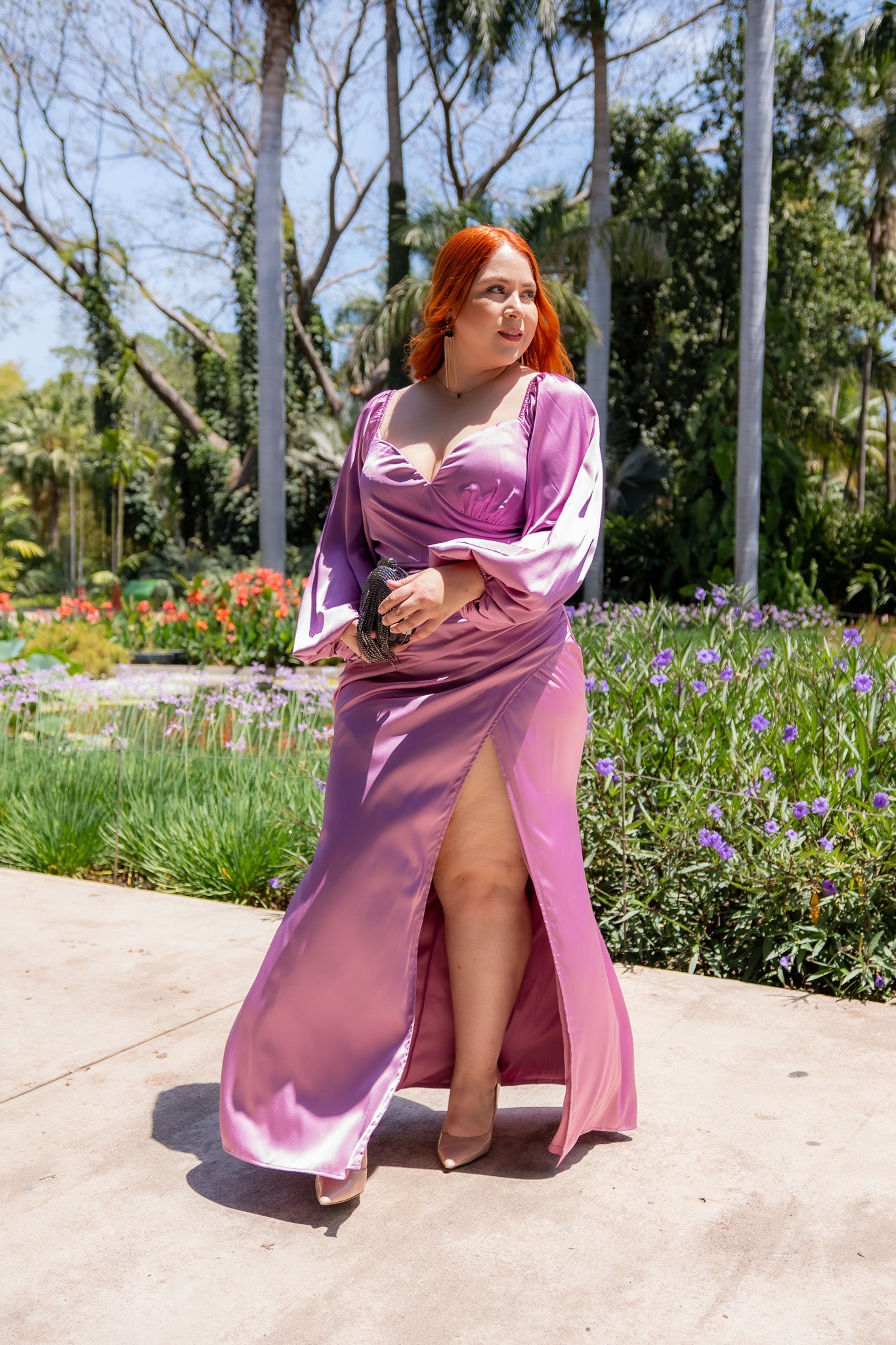 Vestido de Fiesta Satín Lavanda Plus Size para Mujer