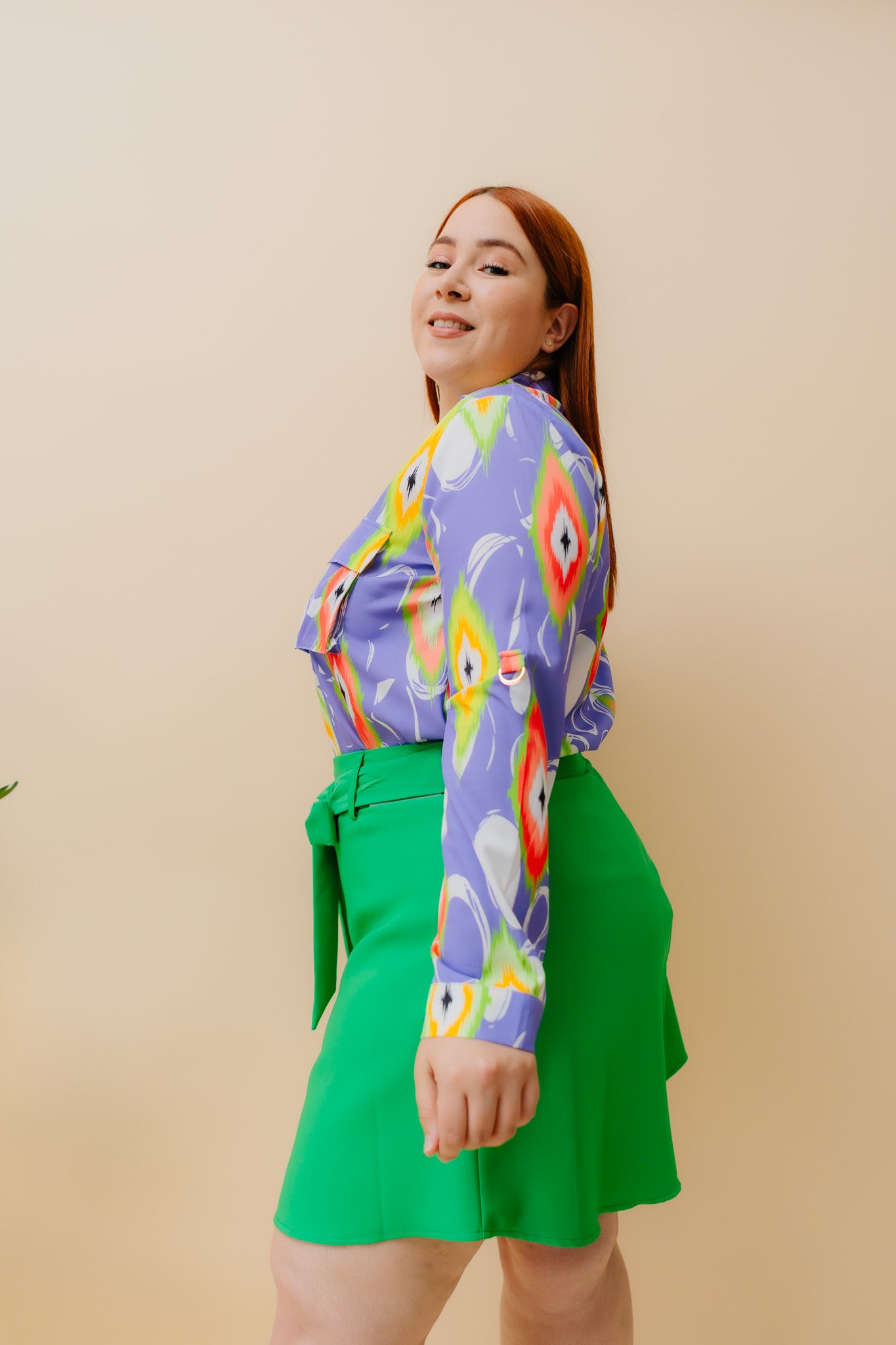 Short Falda Liso Verde Plus Size para Mujer