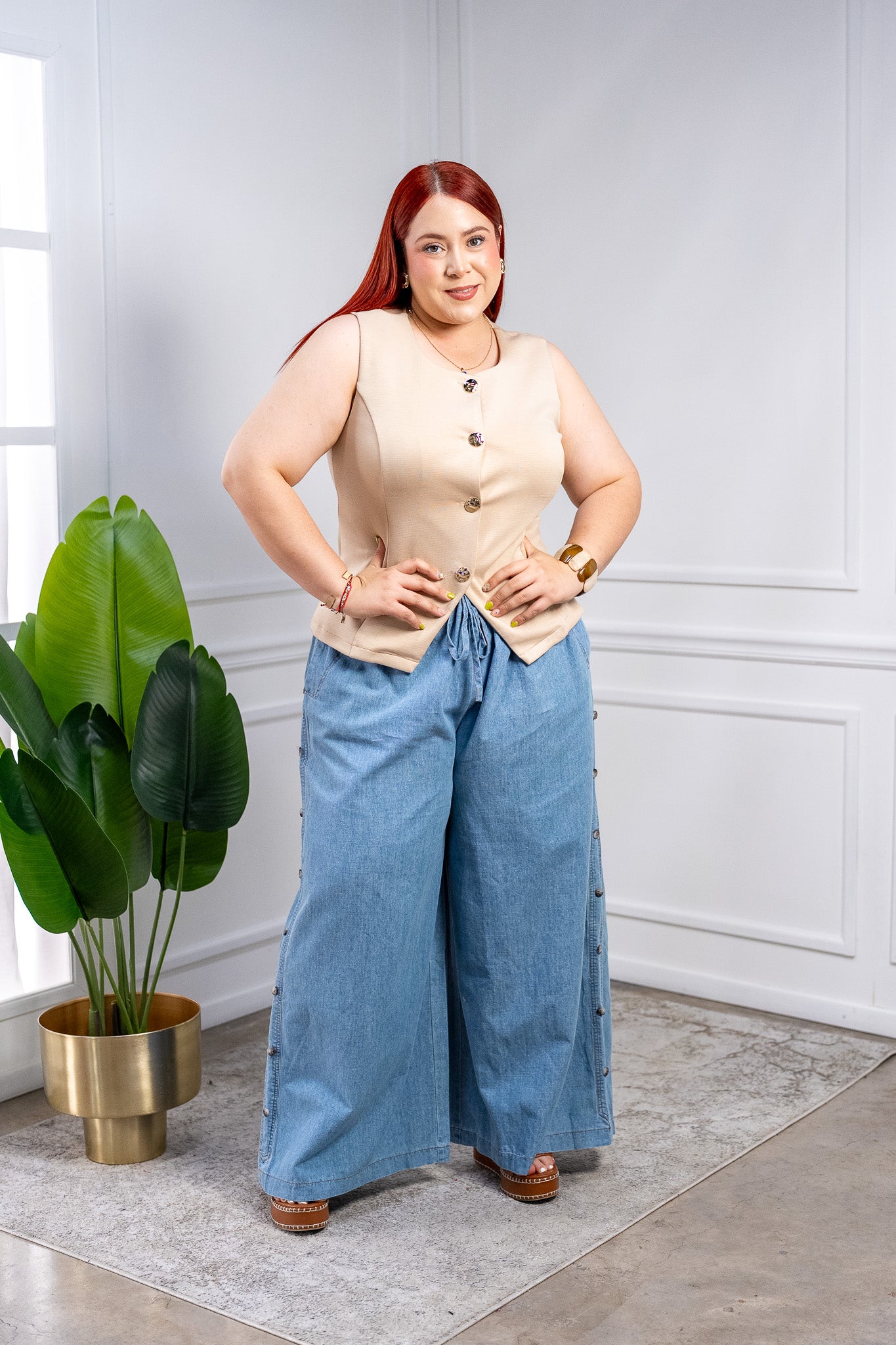 Pantalón Curvy Palazzo Mezclilla Tiro Alto Estilizador Casual