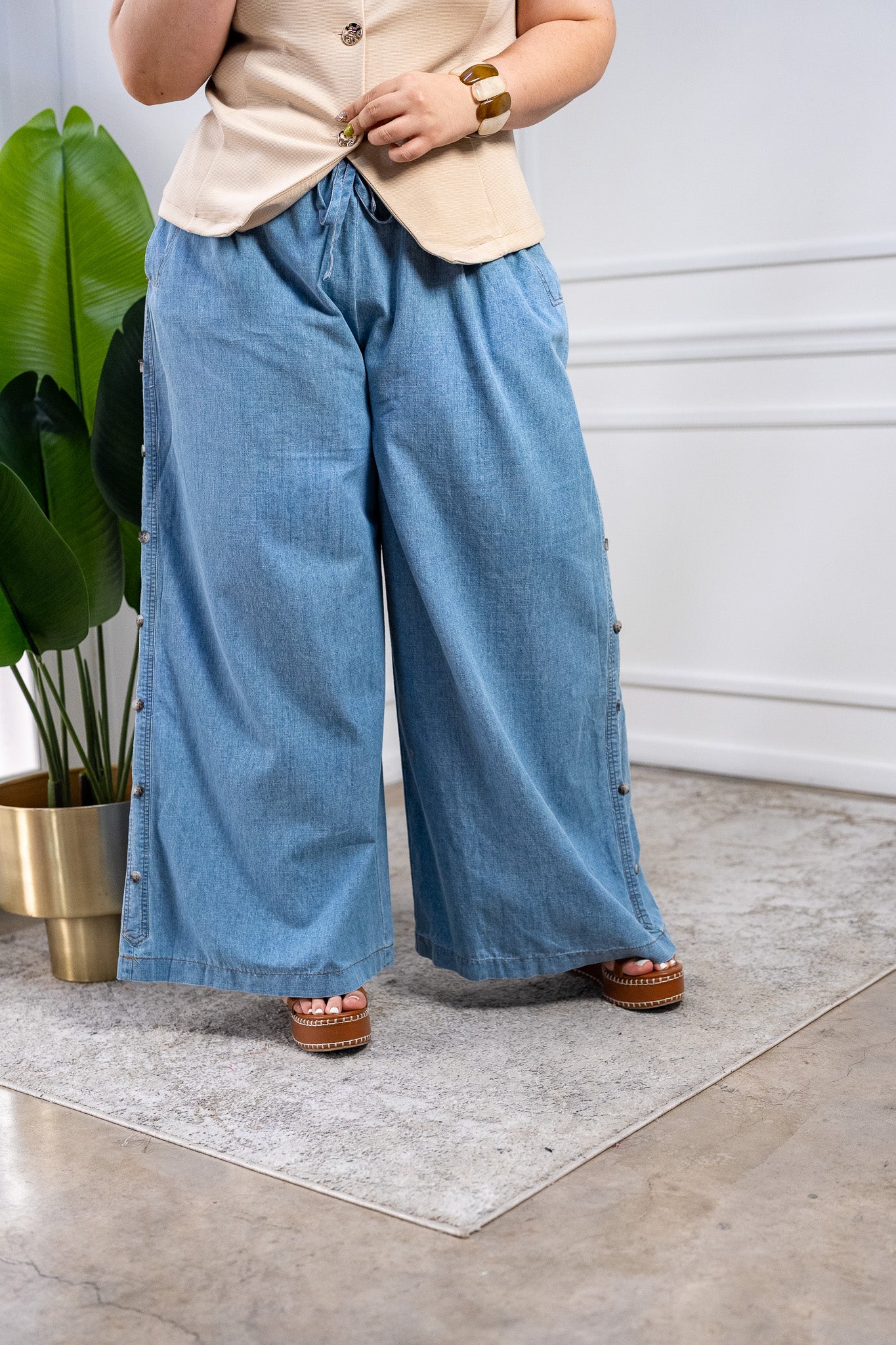 Pantalón Curvy Palazzo Mezclilla Tiro Alto Estilizador Casual