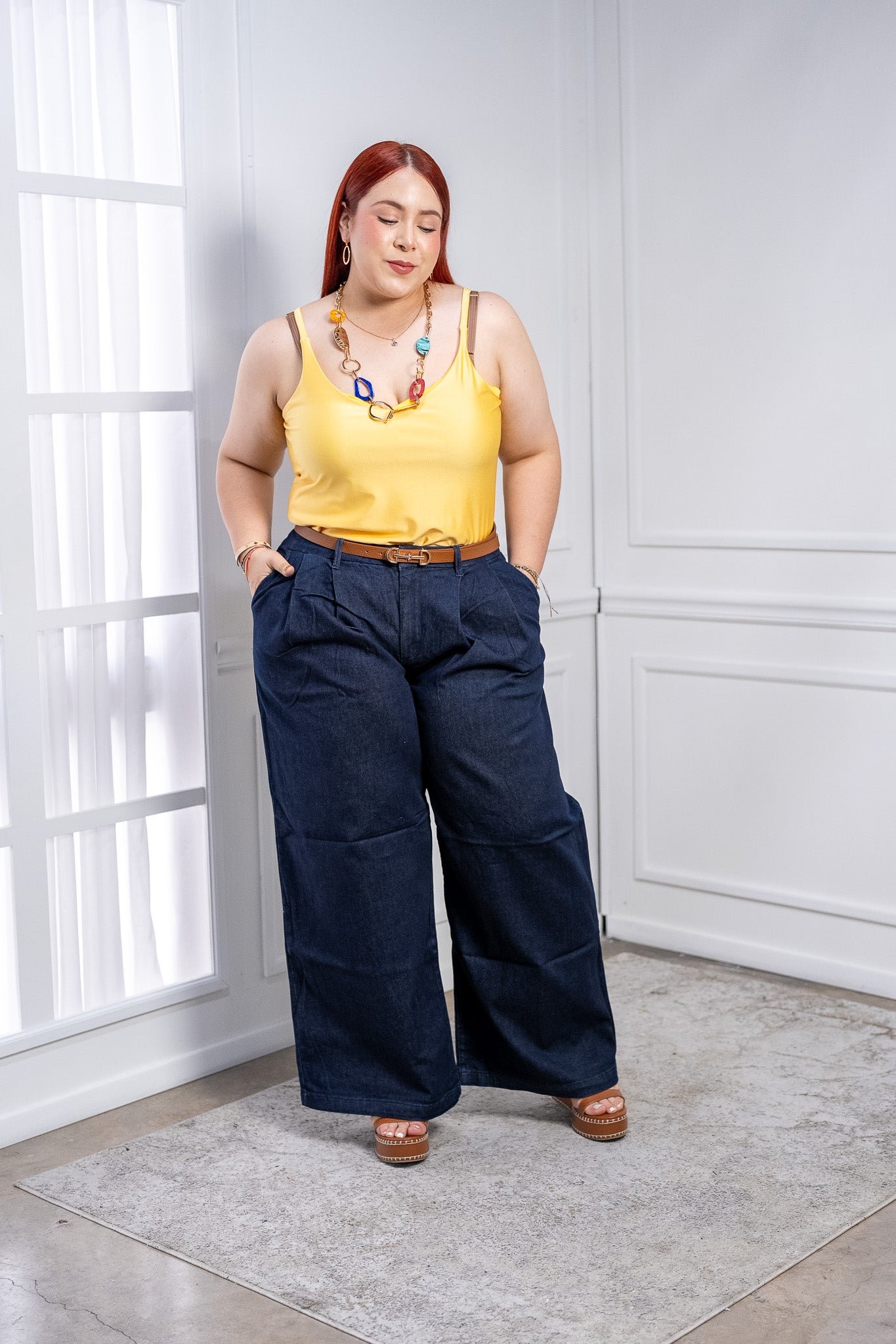 Blusa Curvy Amarilla Tirantes Escote V Vibrante Tallas Extras