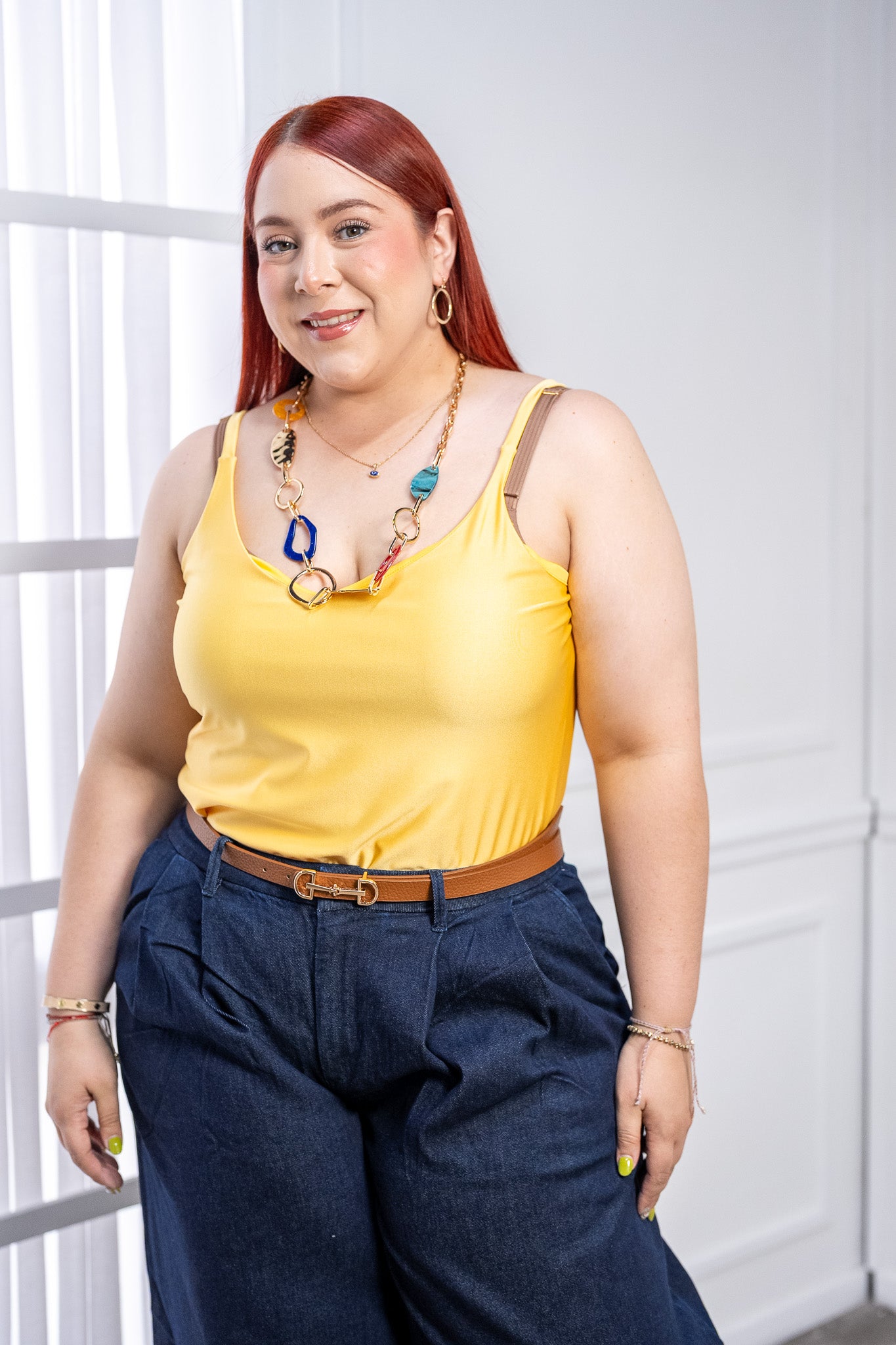 Blusa Curvy Amarilla Tirantes Escote V Vibrante Tallas Extras