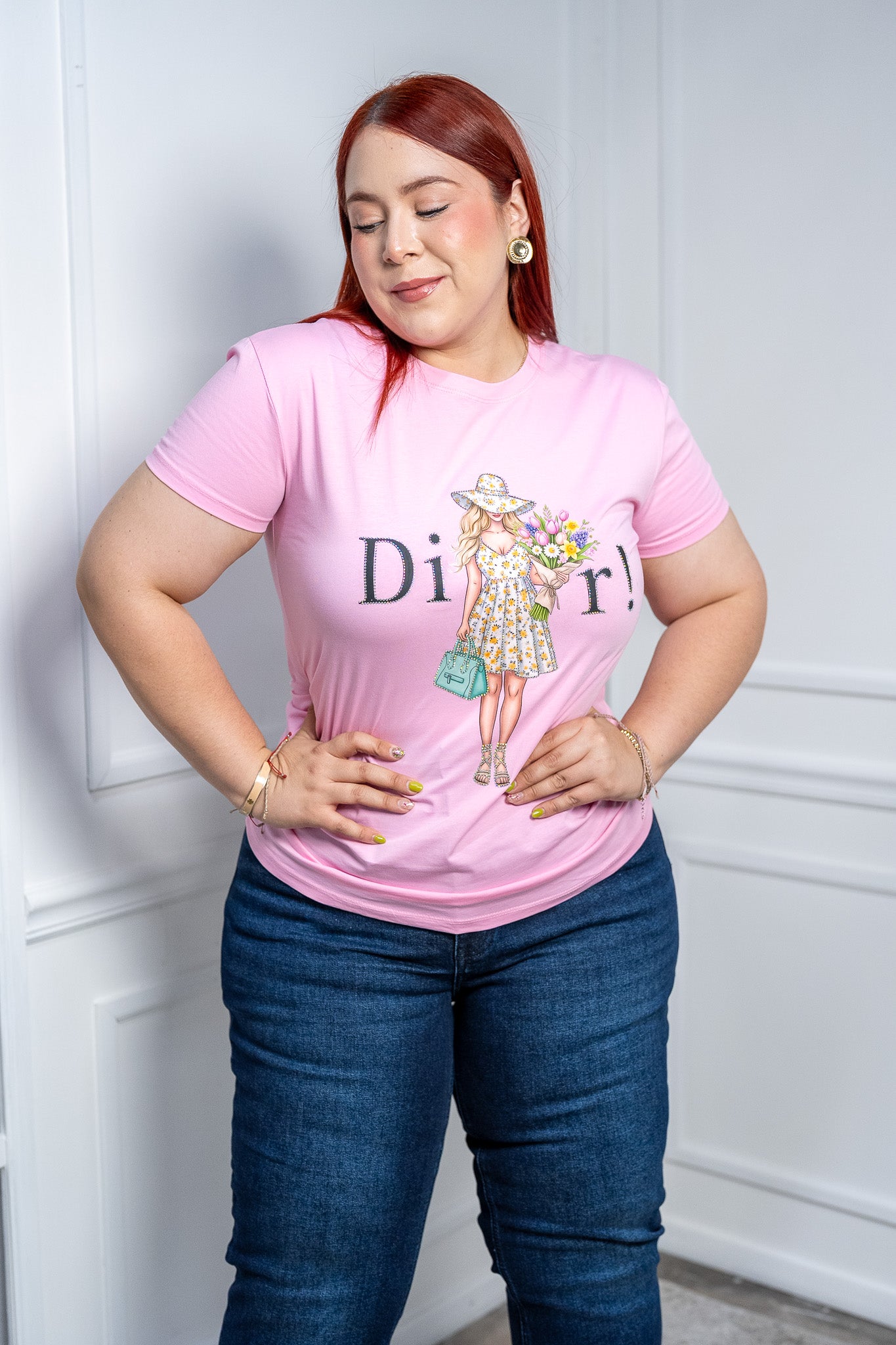 Playera Curvy Rosa Ilustración Fashion Girl Algodón Stretch