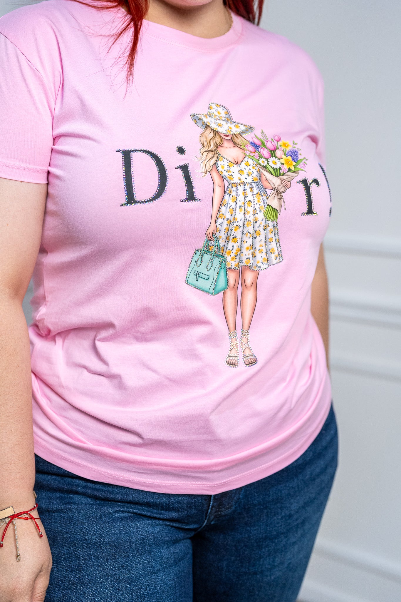 Playera Curvy Rosa Ilustración Fashion Girl Algodón Stretch