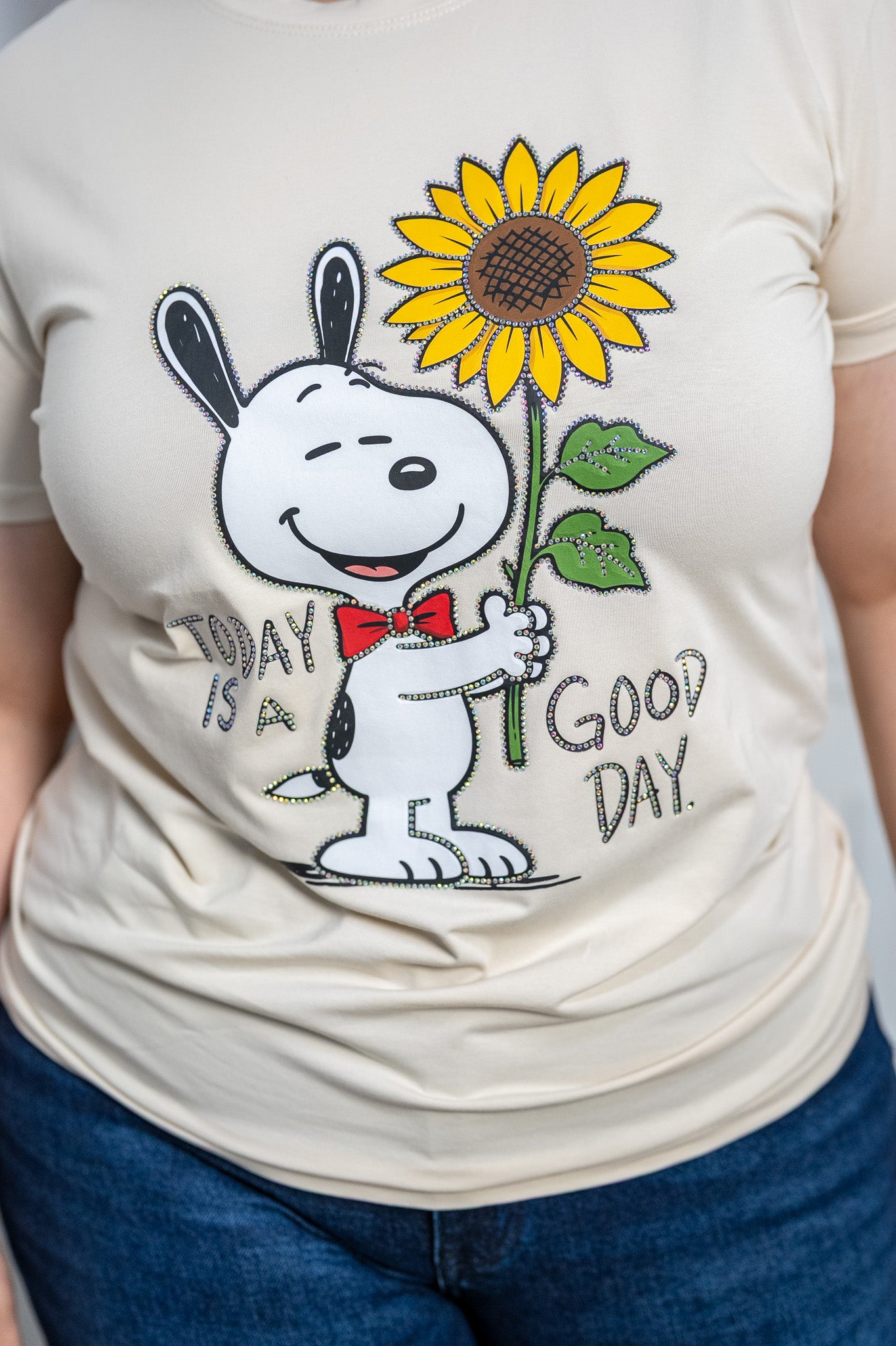 Playera Curvy Beige Snoopy con Girasol Algodón Premium