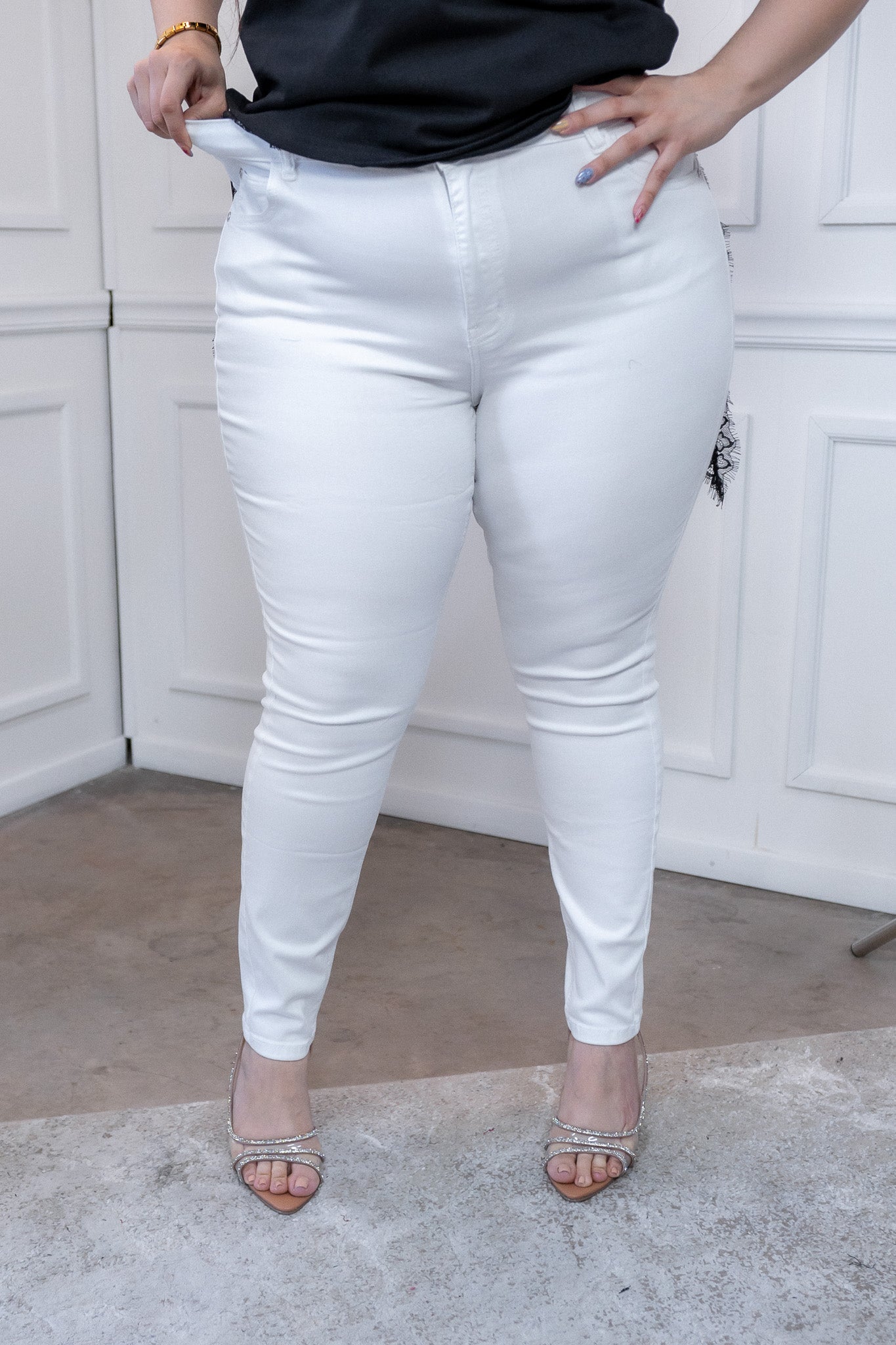 Jeans Curvy Skinny Liso Blanco Stretch Cintura Alta Casual