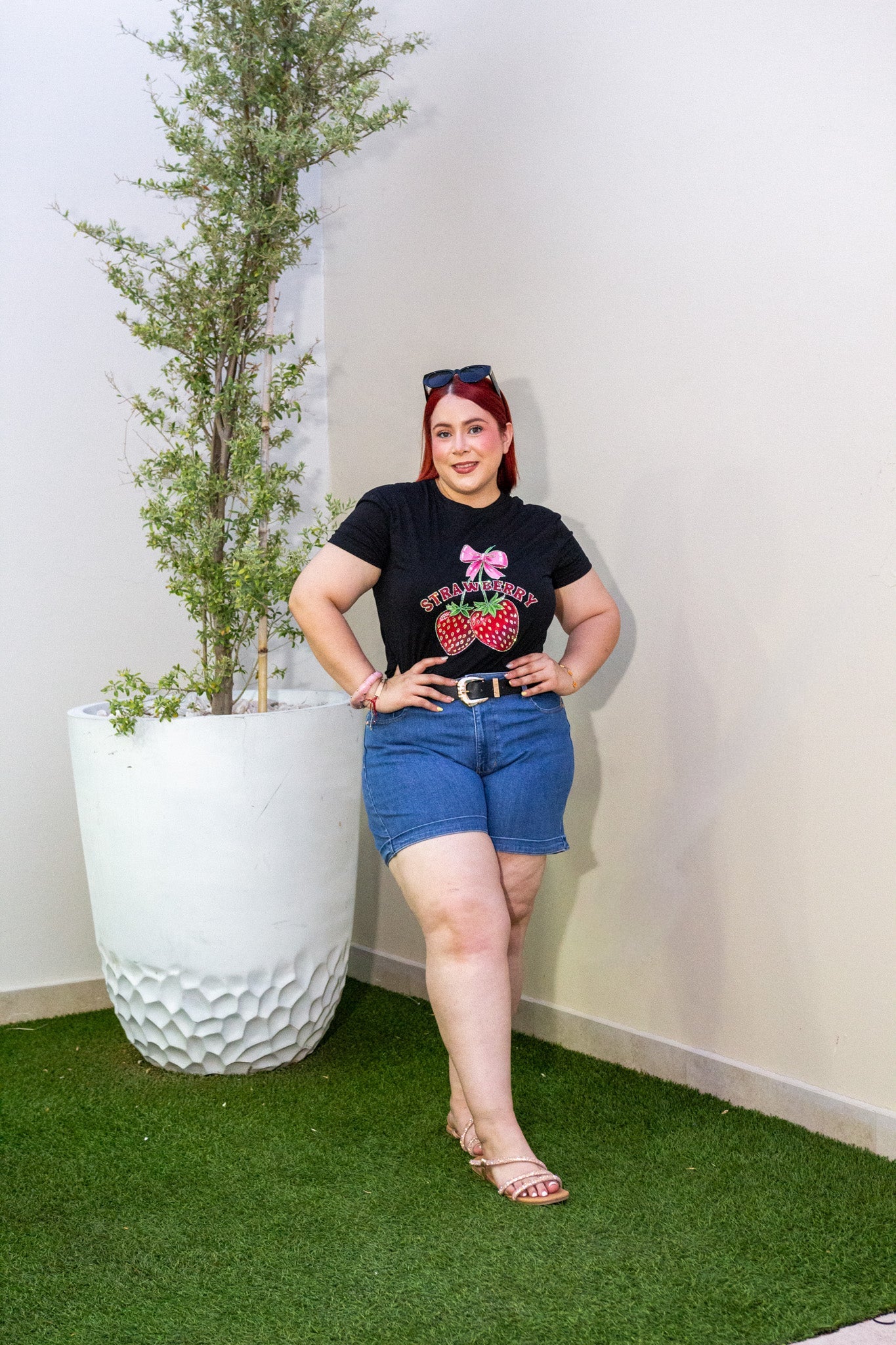 Short Curvy Mezclilla Liso Cintura Alta Azul Medio