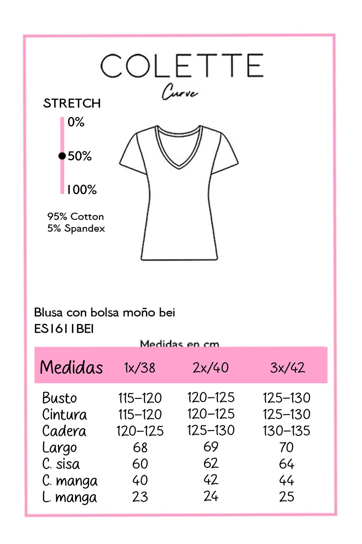 Blusa Cuello Redondo Detalle Moño Curvy Beige Algodón