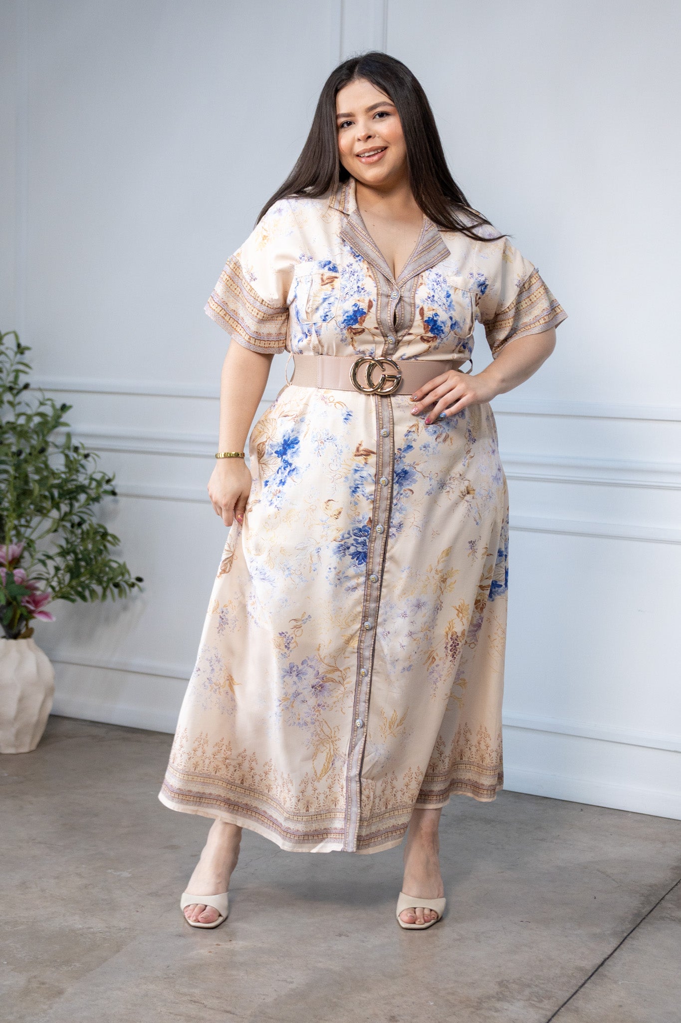 Maxi Vestido Camisero Curvy Estampado Floral