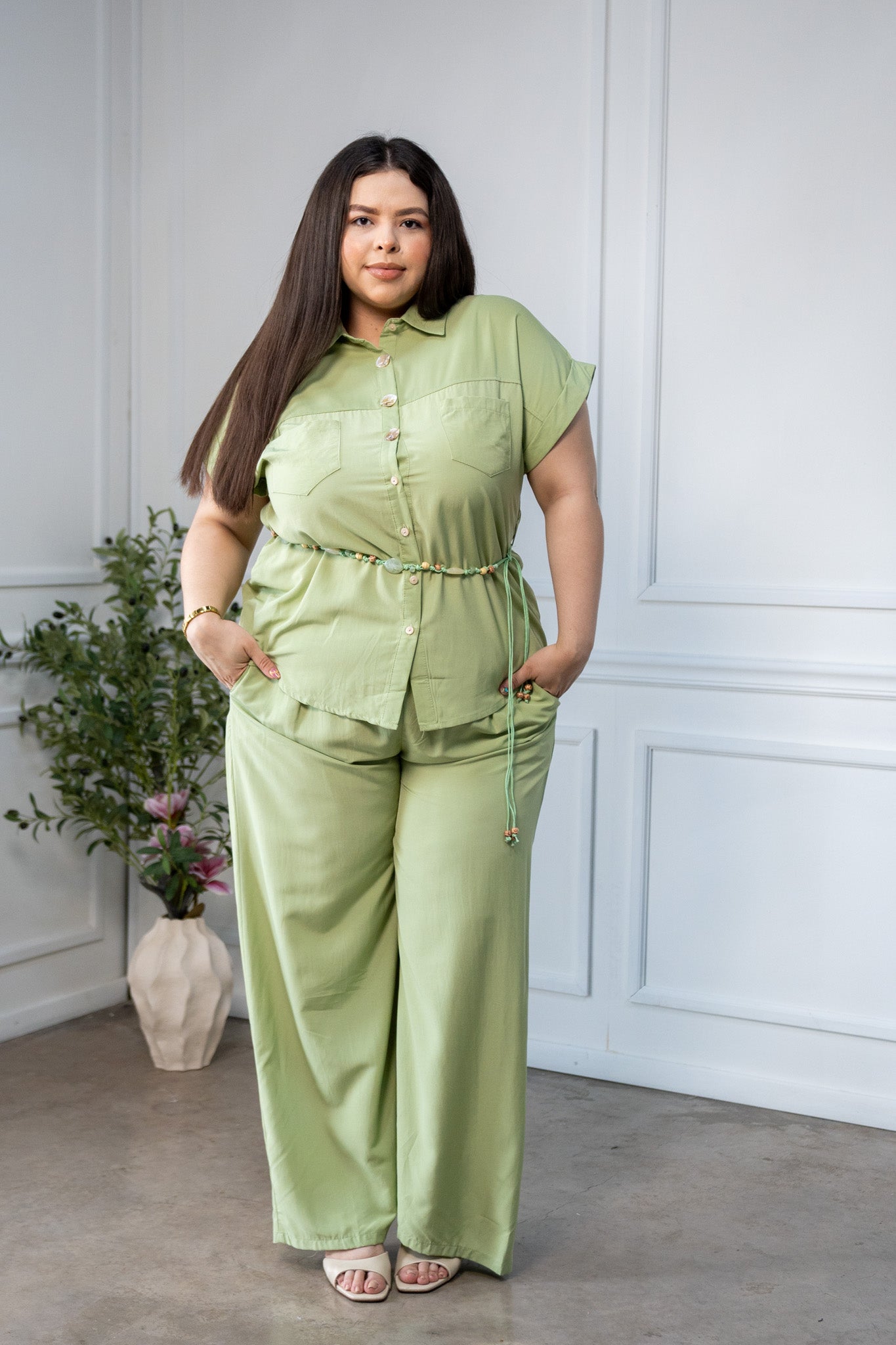 Set Camisa y Pantalón Curvy Verde