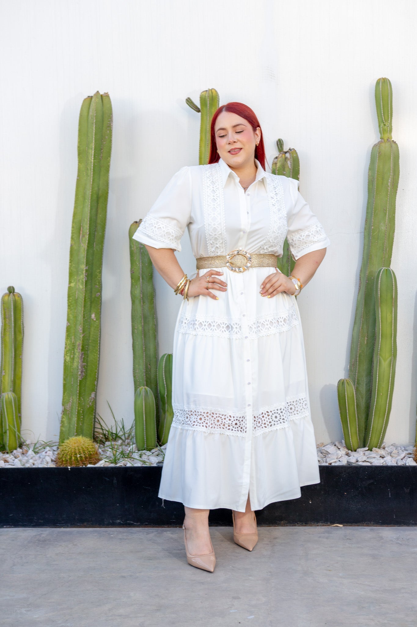 Vestido Cami Curvy Bordado Blanco vista frontal