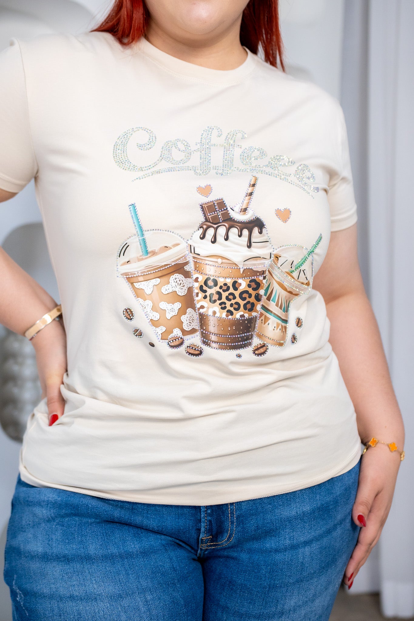 Playera Curvy Estampada Coffee Beige