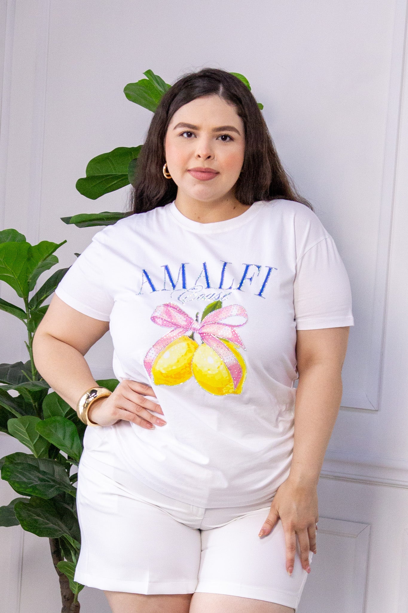Playera Curvy Amalfi Print Limones Verano Blanco