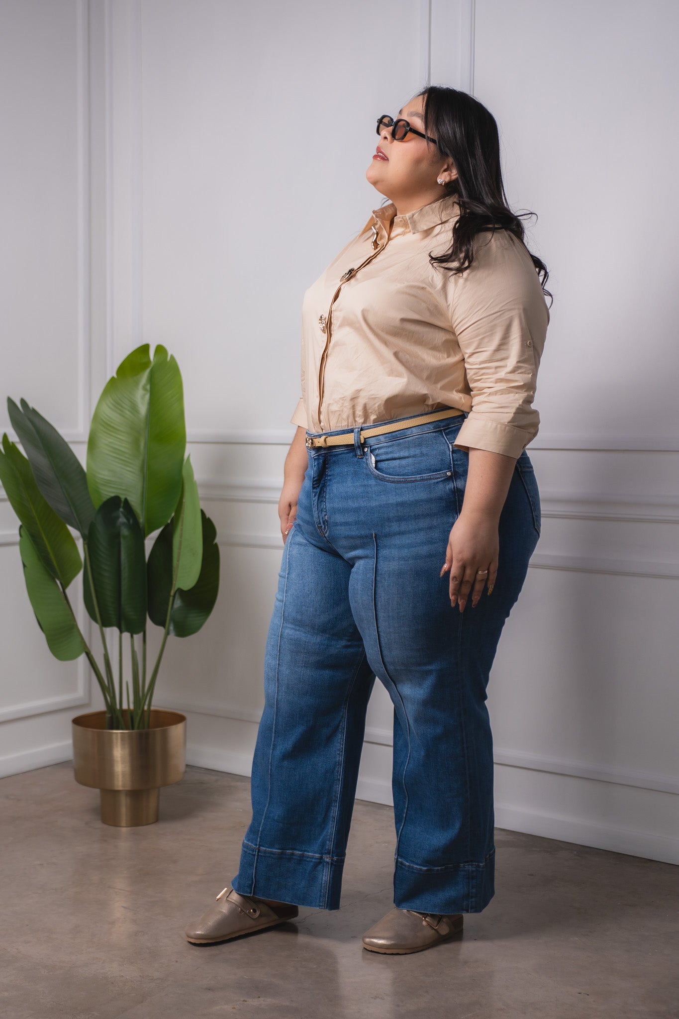 Jeans crop recto lineas osc
