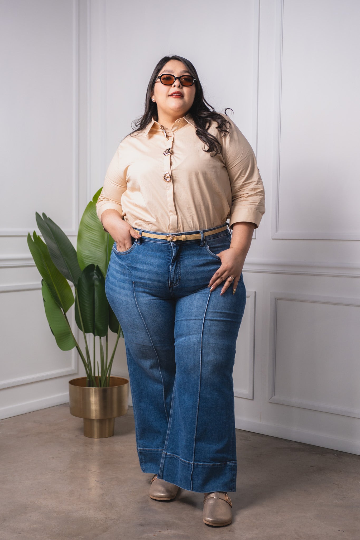 Jeans crop recto lineas osc